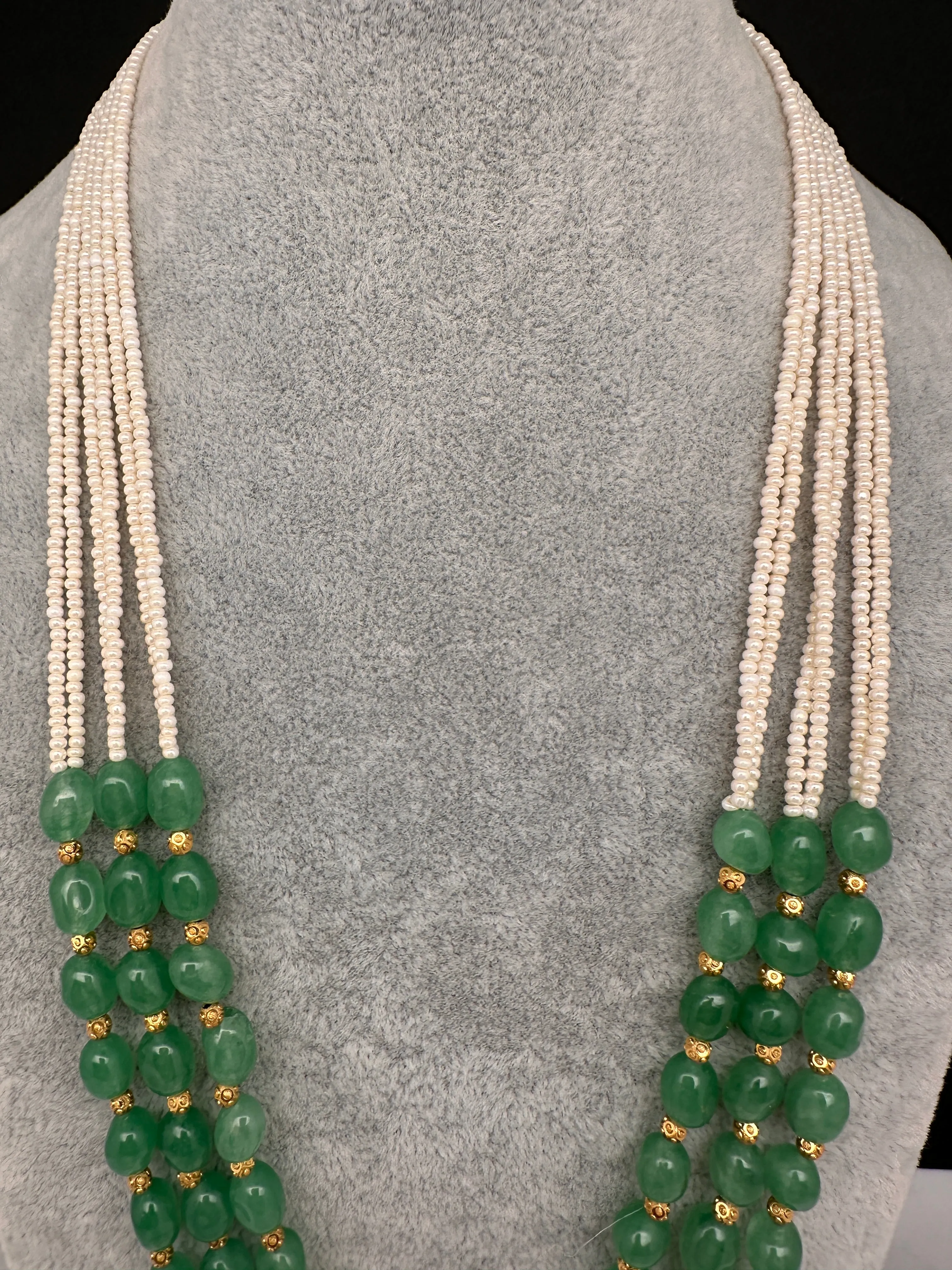 Emerald Pearls Nakshi Multi Layer Necklace