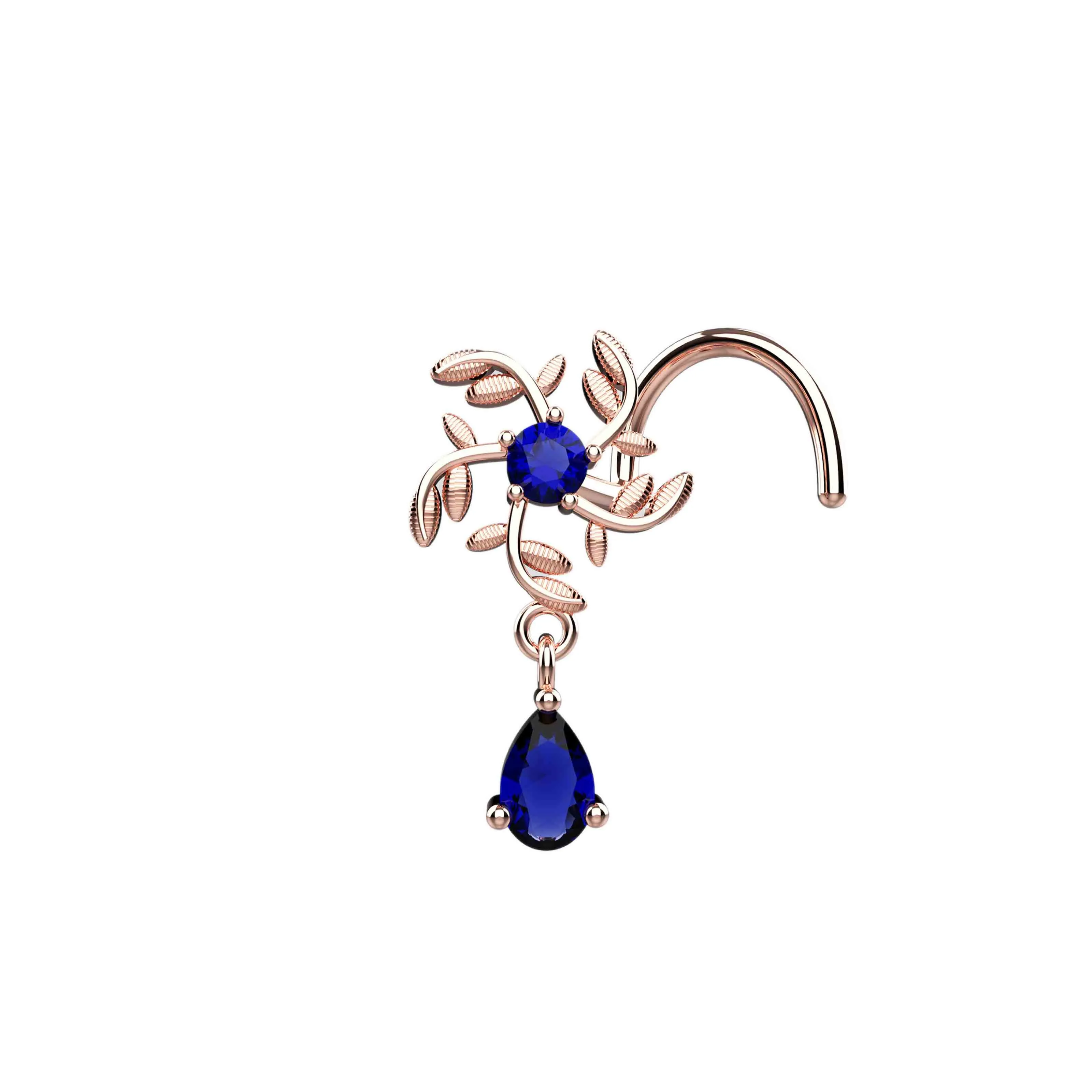 Floral Piercing Gold Dangle Nose Ring Stud – Stylish Nose Jewelry