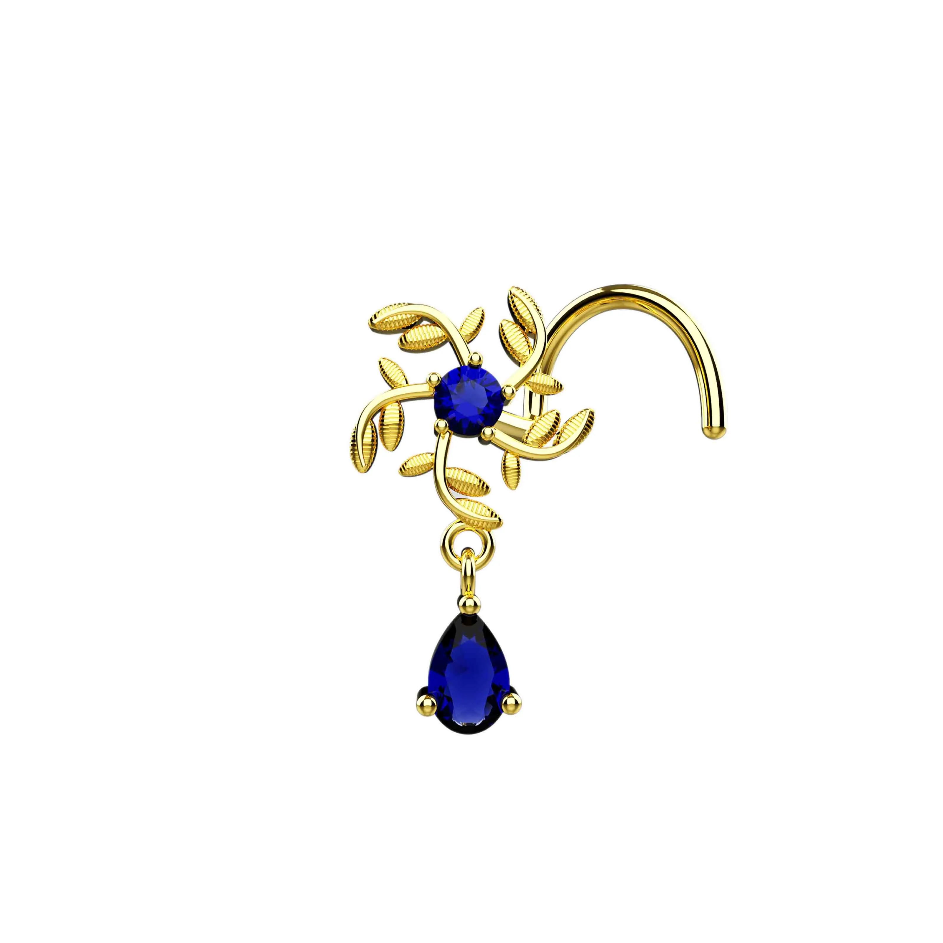 Floral Piercing Gold Dangle Nose Ring Stud – Stylish Nose Jewelry