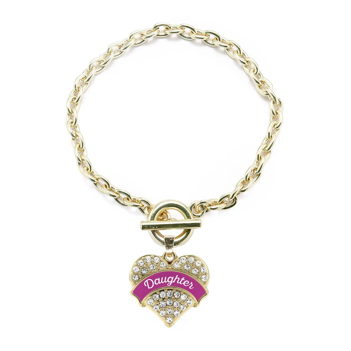 Gold Magenta Daughter Pave Heart Charm Toggle Bracelet