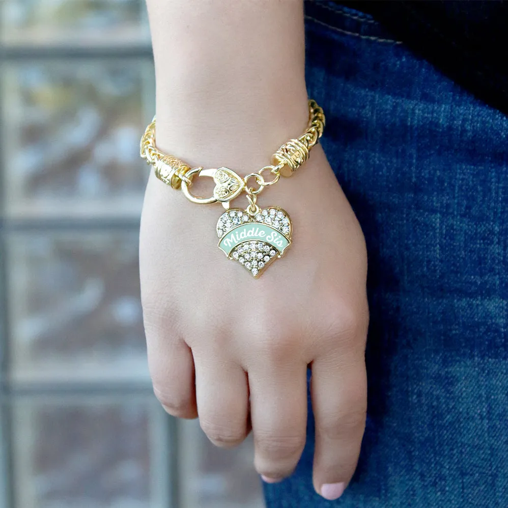 Gold Mint Middle Sister Pave Heart Charm Braided Bracelet