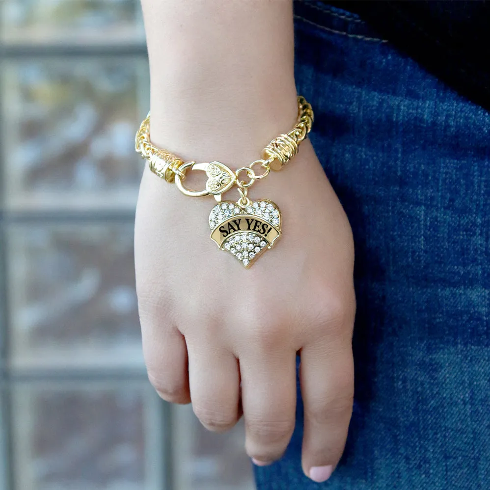 Gold Say Yes! Pave Heart Charm Braided Bracelet