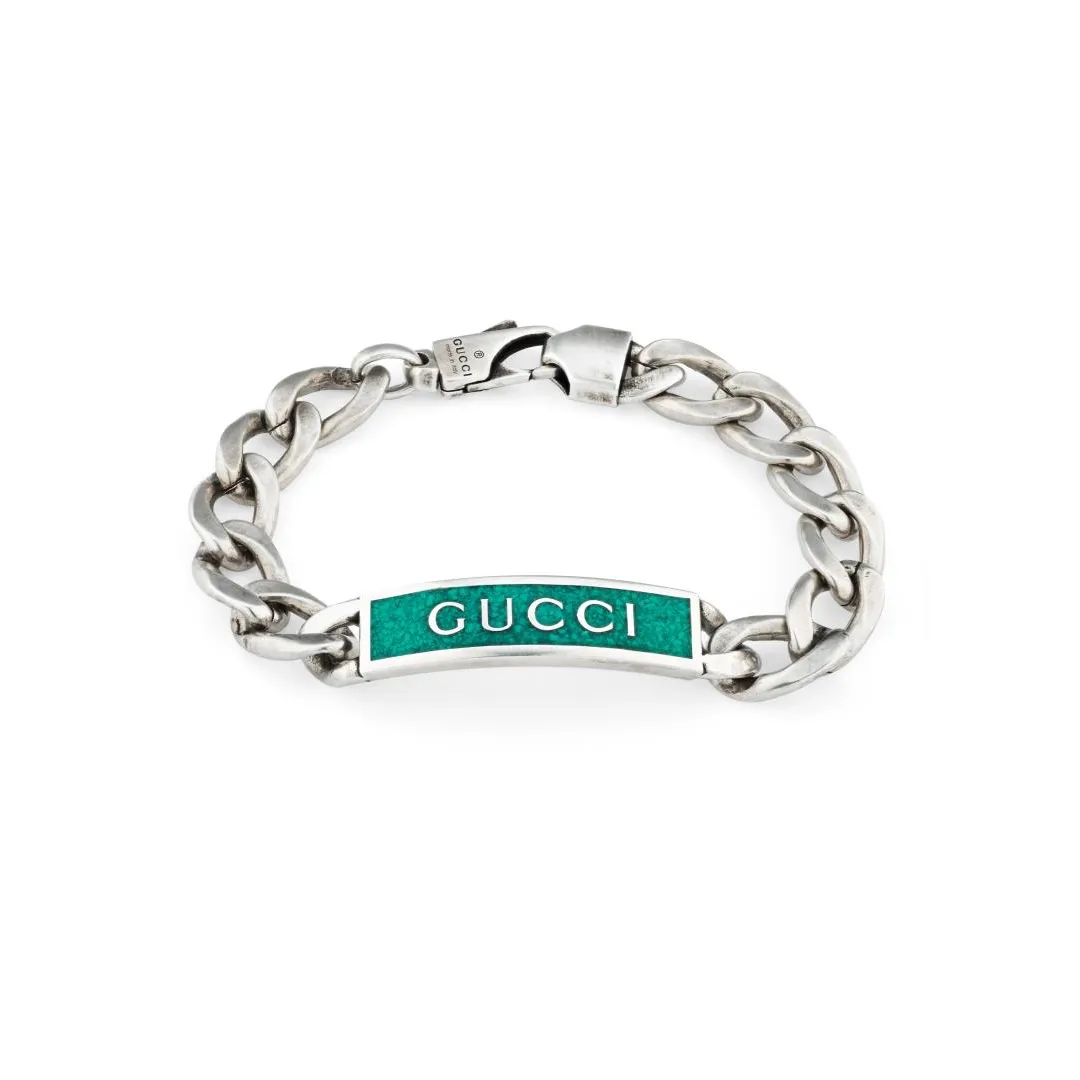 Gucci Sterling Silver and Turquoise Enamel Tag Bracelet