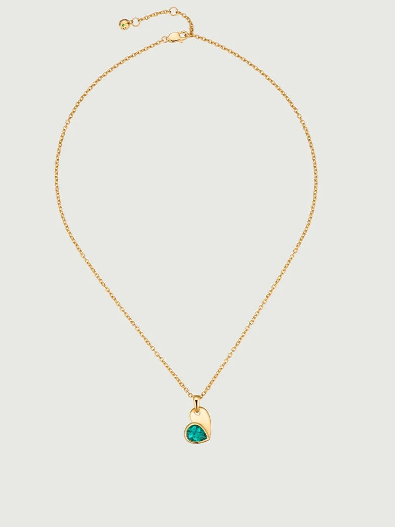 Heart Pear Cut Emerald Charm Necklace