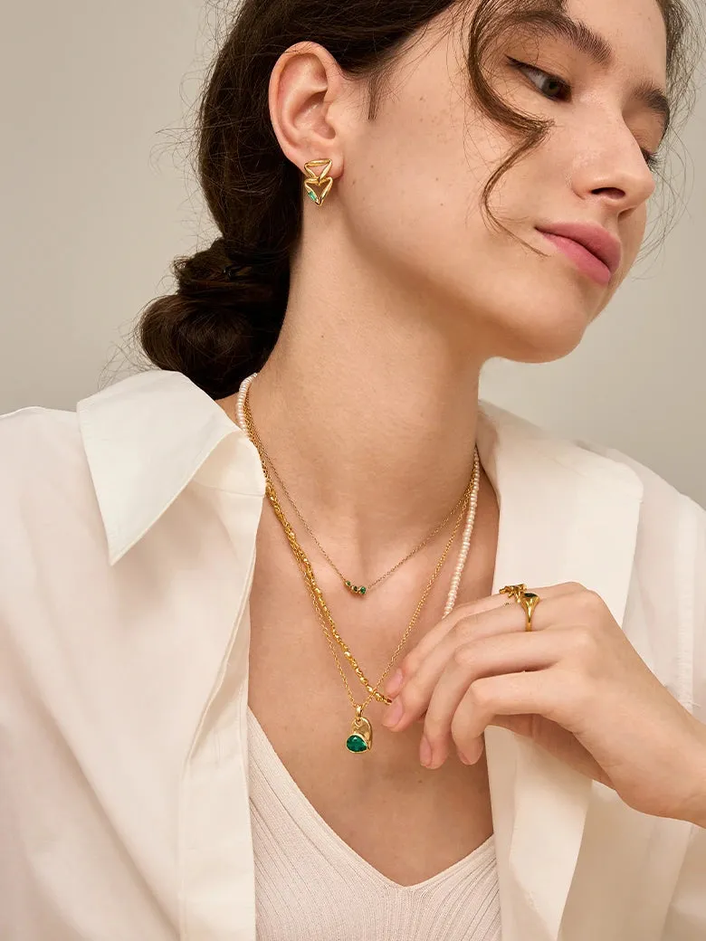 Heart Pear Cut Emerald Charm Necklace