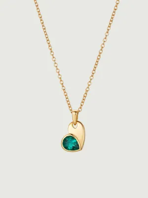 Heart Pear Cut Emerald Charm Necklace