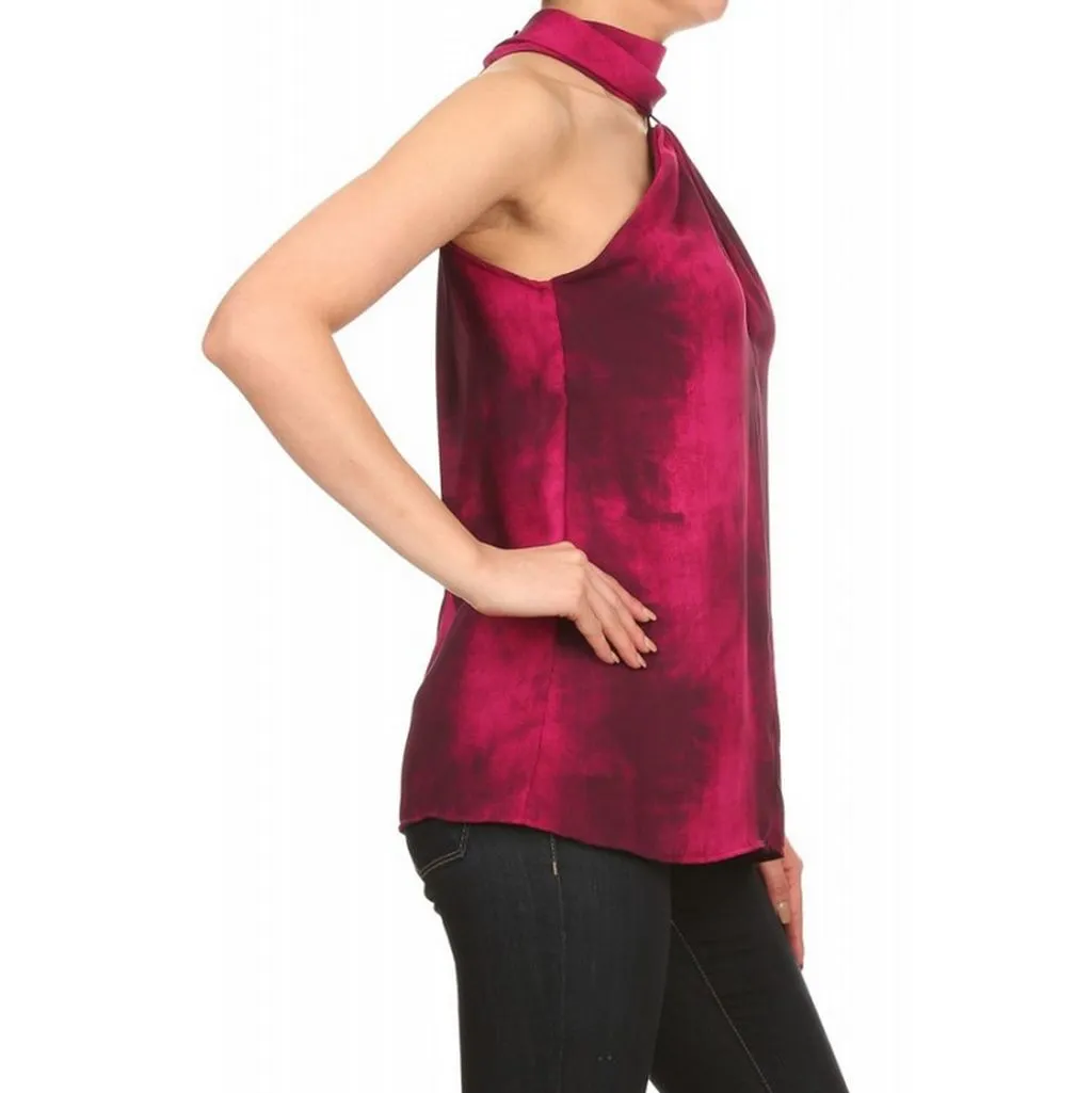 High NeckTie Dye Keyhole Top, Magenta