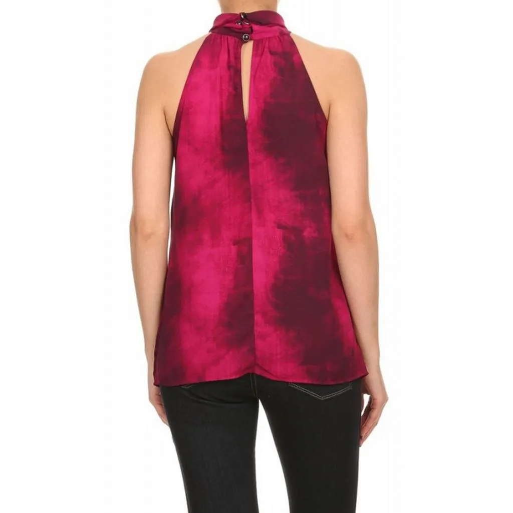 High NeckTie Dye Keyhole Top, Magenta