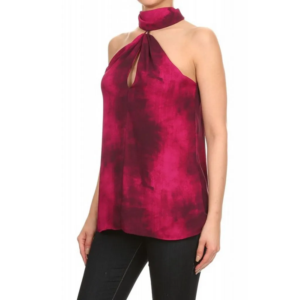 High NeckTie Dye Keyhole Top, Magenta