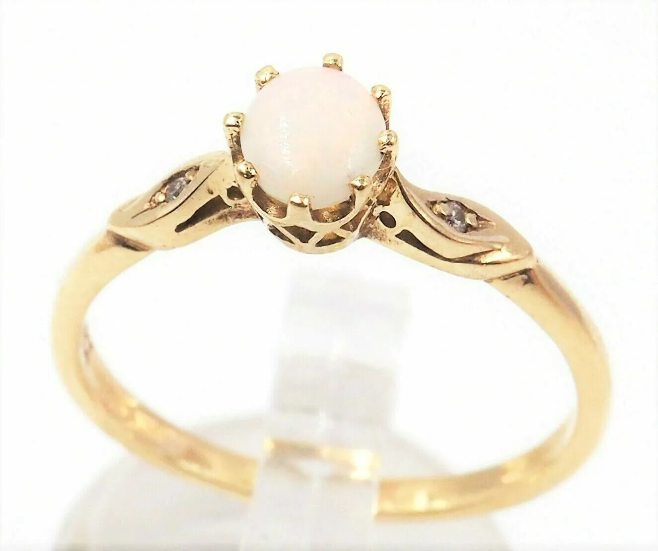 Light Opal & Diamond 9ct Yellow Gold Ring