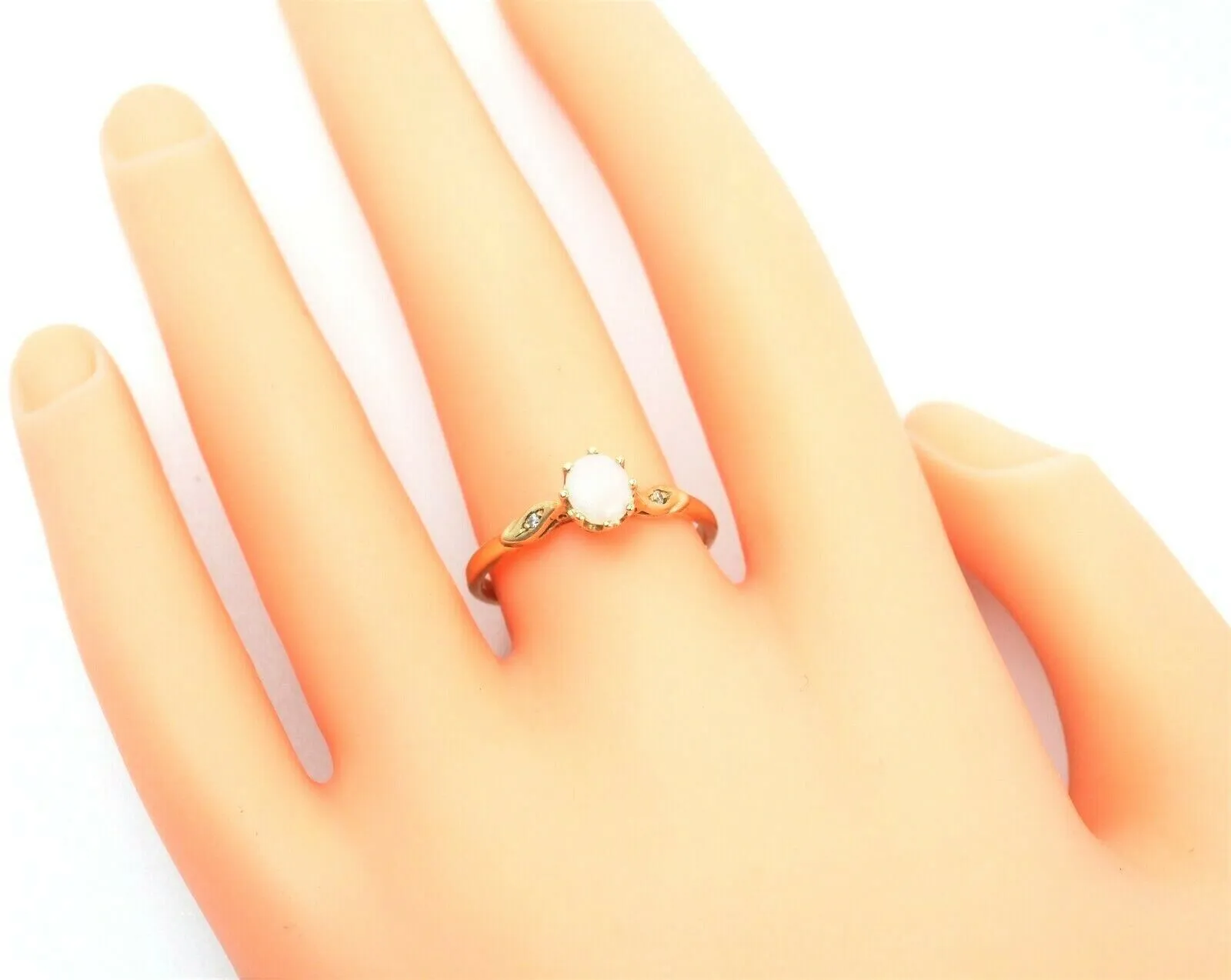 Light Opal & Diamond 9ct Yellow Gold Ring