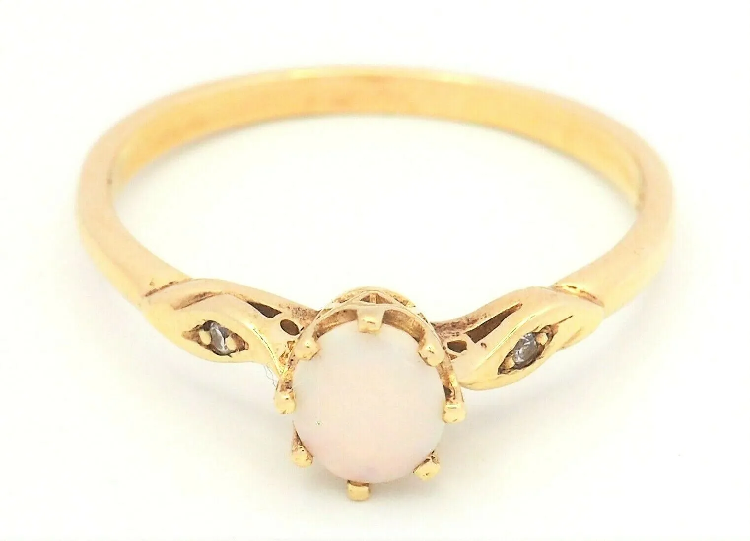 Light Opal & Diamond 9ct Yellow Gold Ring