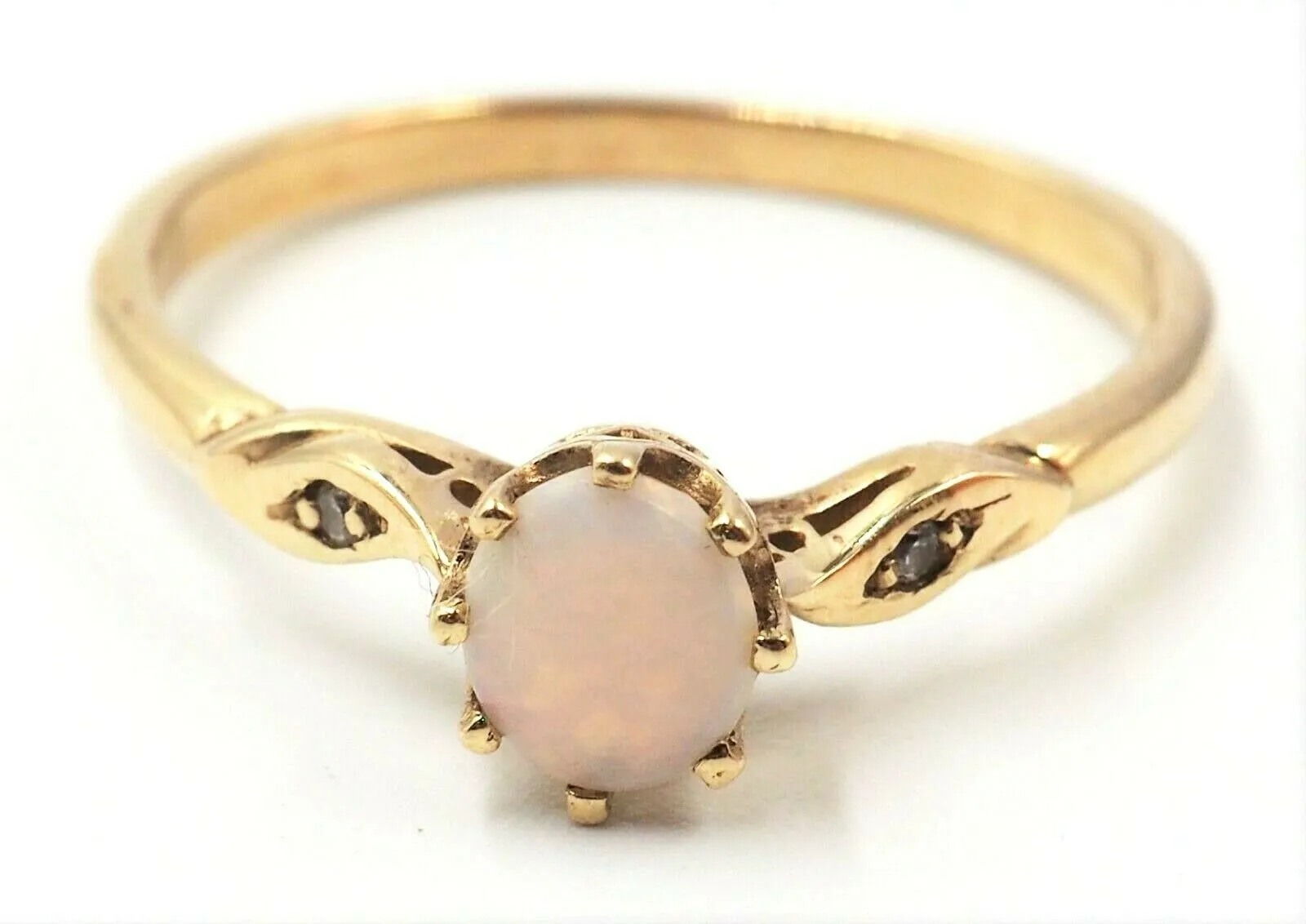 Light Opal & Diamond 9ct Yellow Gold Ring