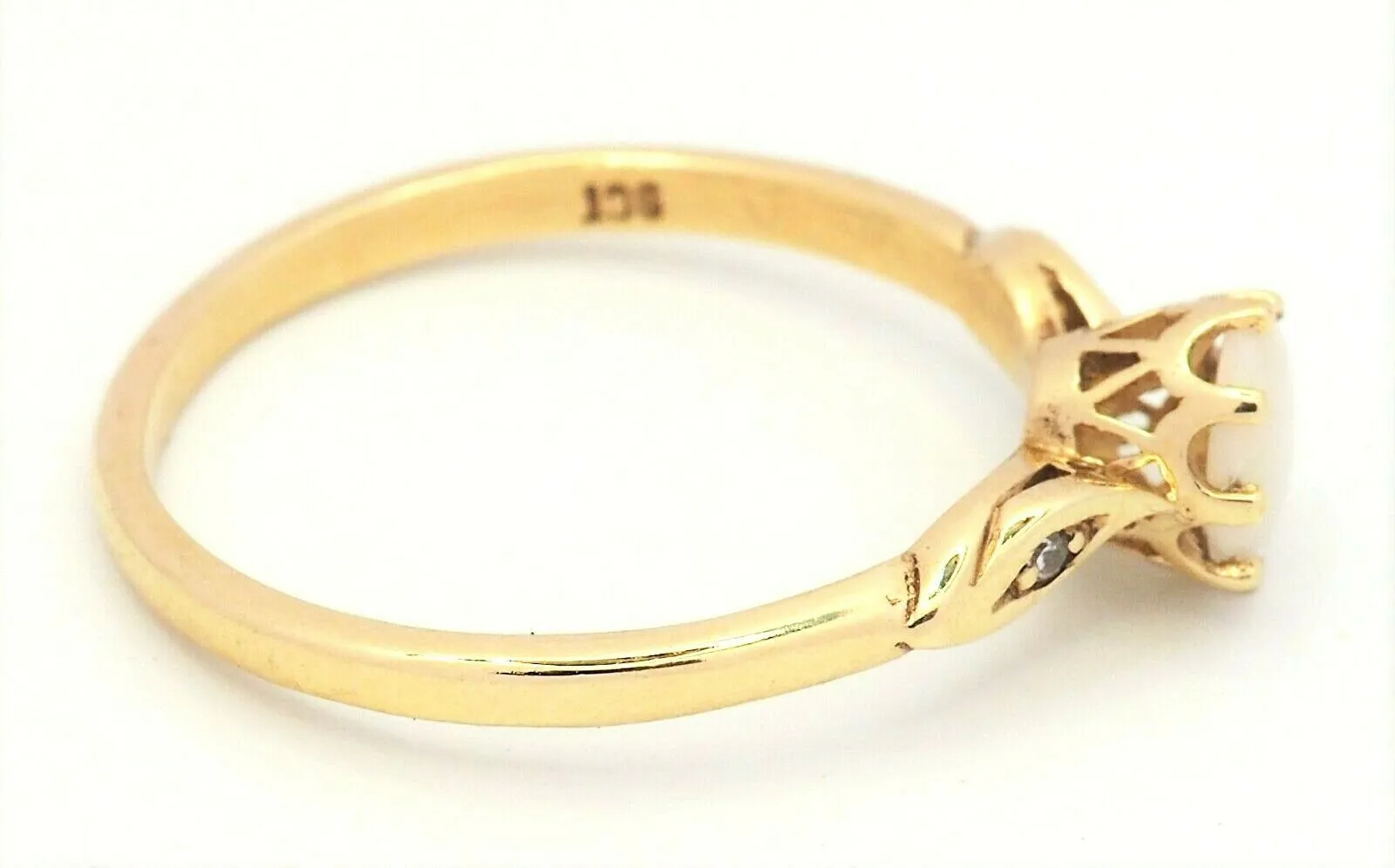 Light Opal & Diamond 9ct Yellow Gold Ring