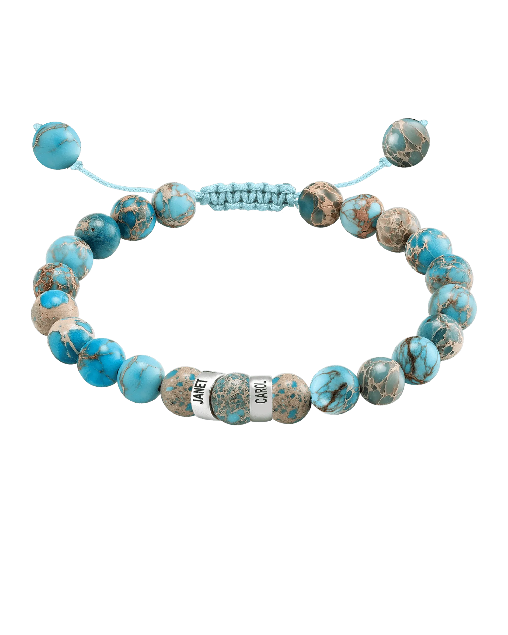 Men's Turquoise Imperial Jasper Engravable Bead Bracelet - 14K White Gold
