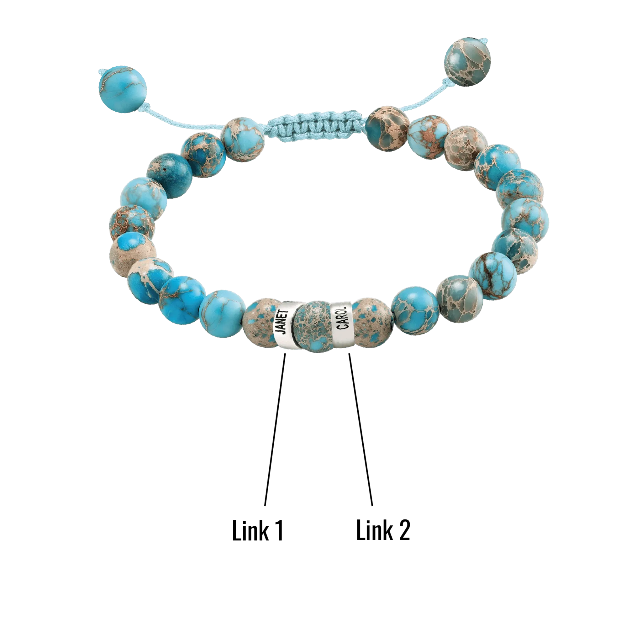 Men's Turquoise Imperial Jasper Engravable Bead Bracelet - 14K White Gold