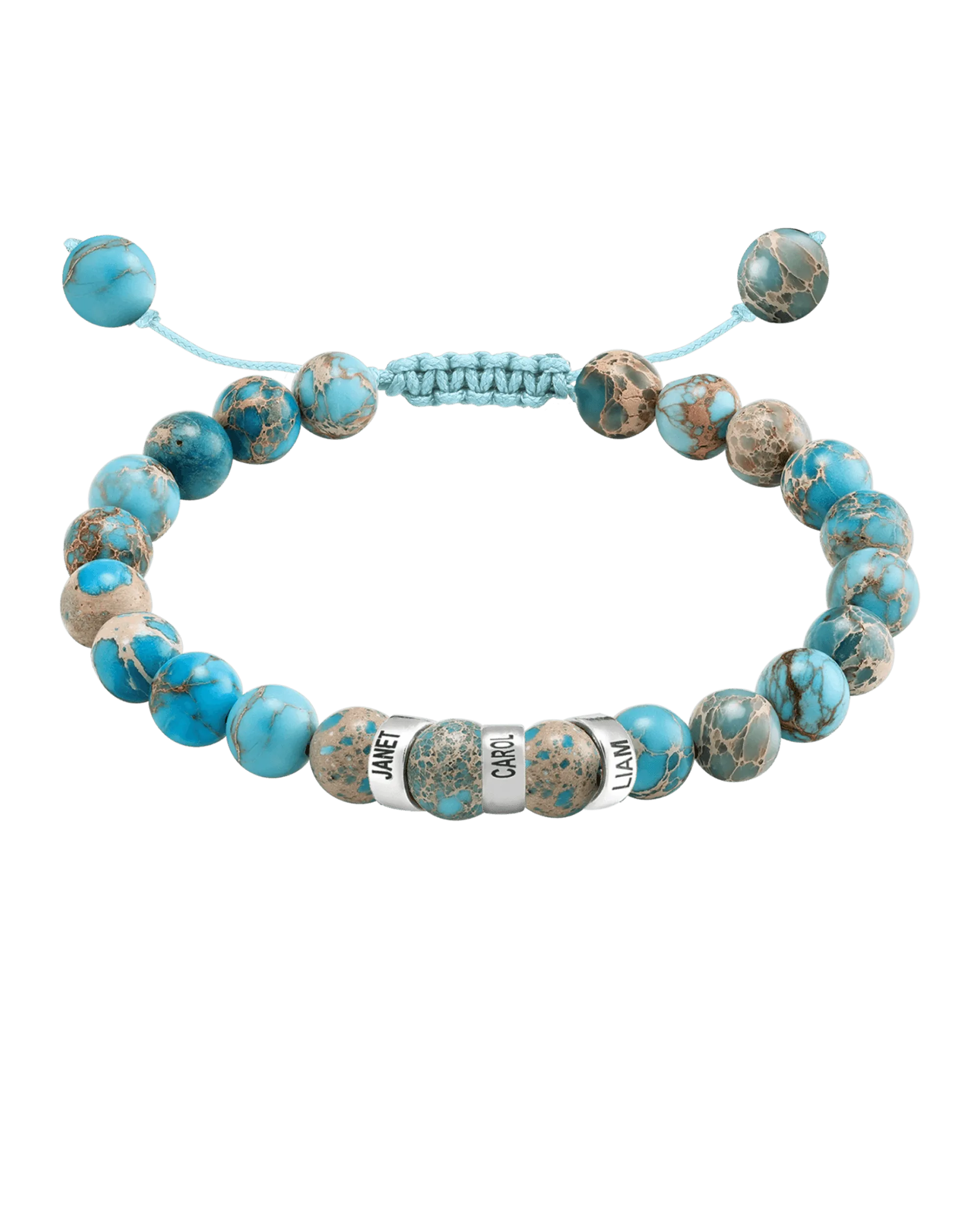 Men's Turquoise Imperial Jasper Engravable Bead Bracelet - 14K White Gold