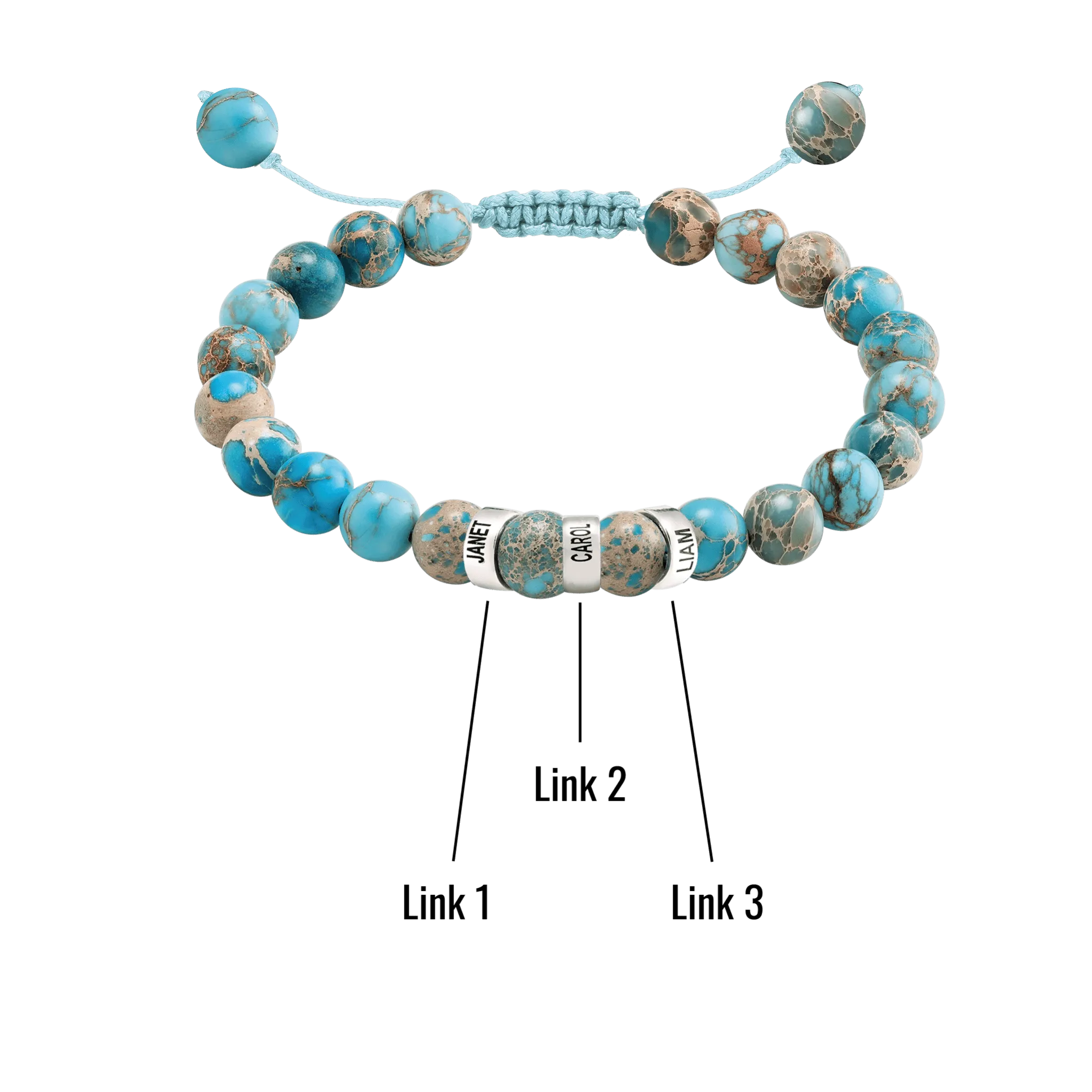 Men's Turquoise Imperial Jasper Engravable Bead Bracelet - 14K White Gold