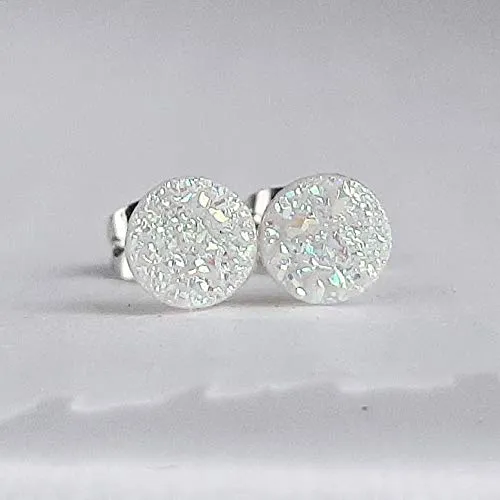 Mini 6mm White Druzy Stud Earrings - Surgical Steel
