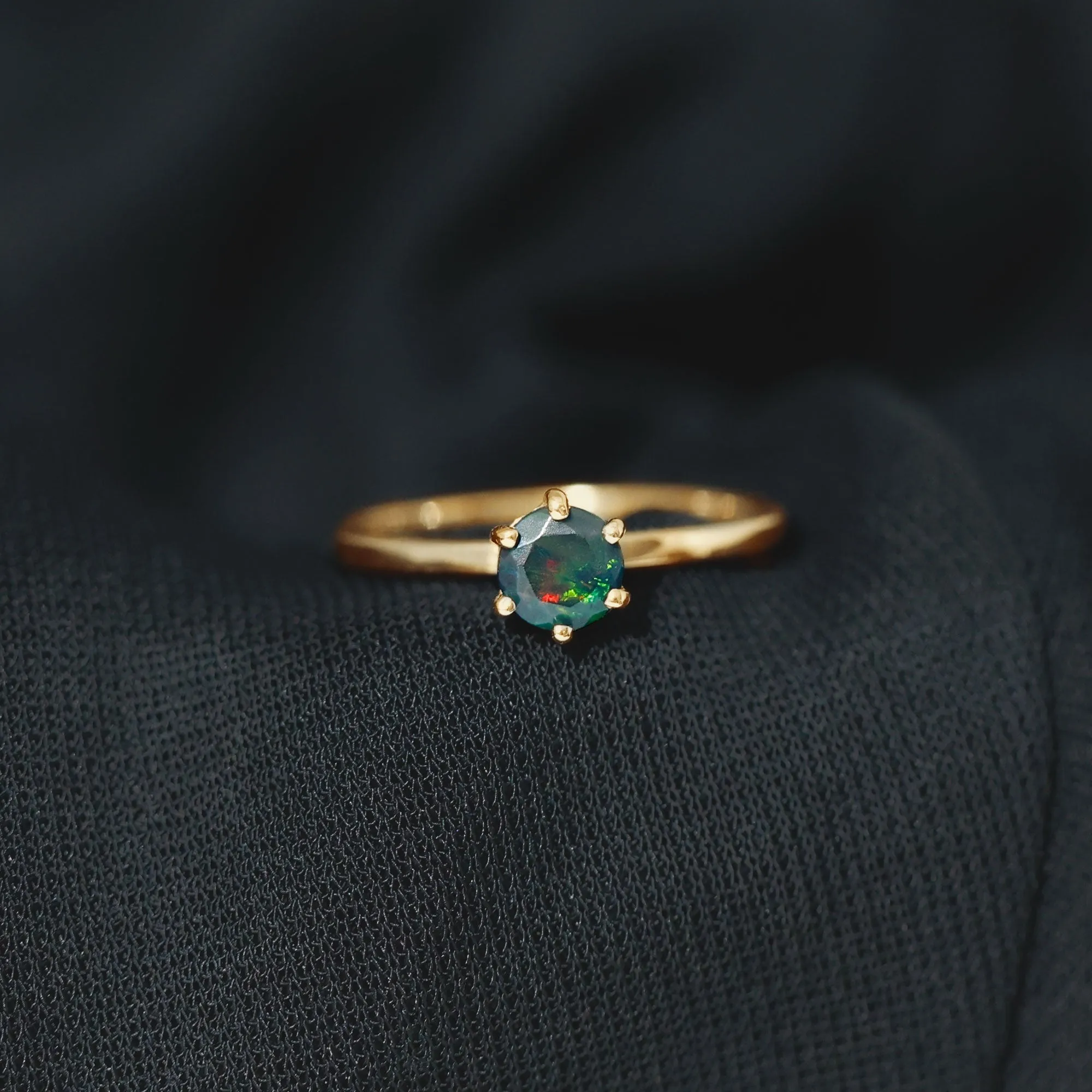 Minimal Black Opal Solitaire Promise Ring in Gold