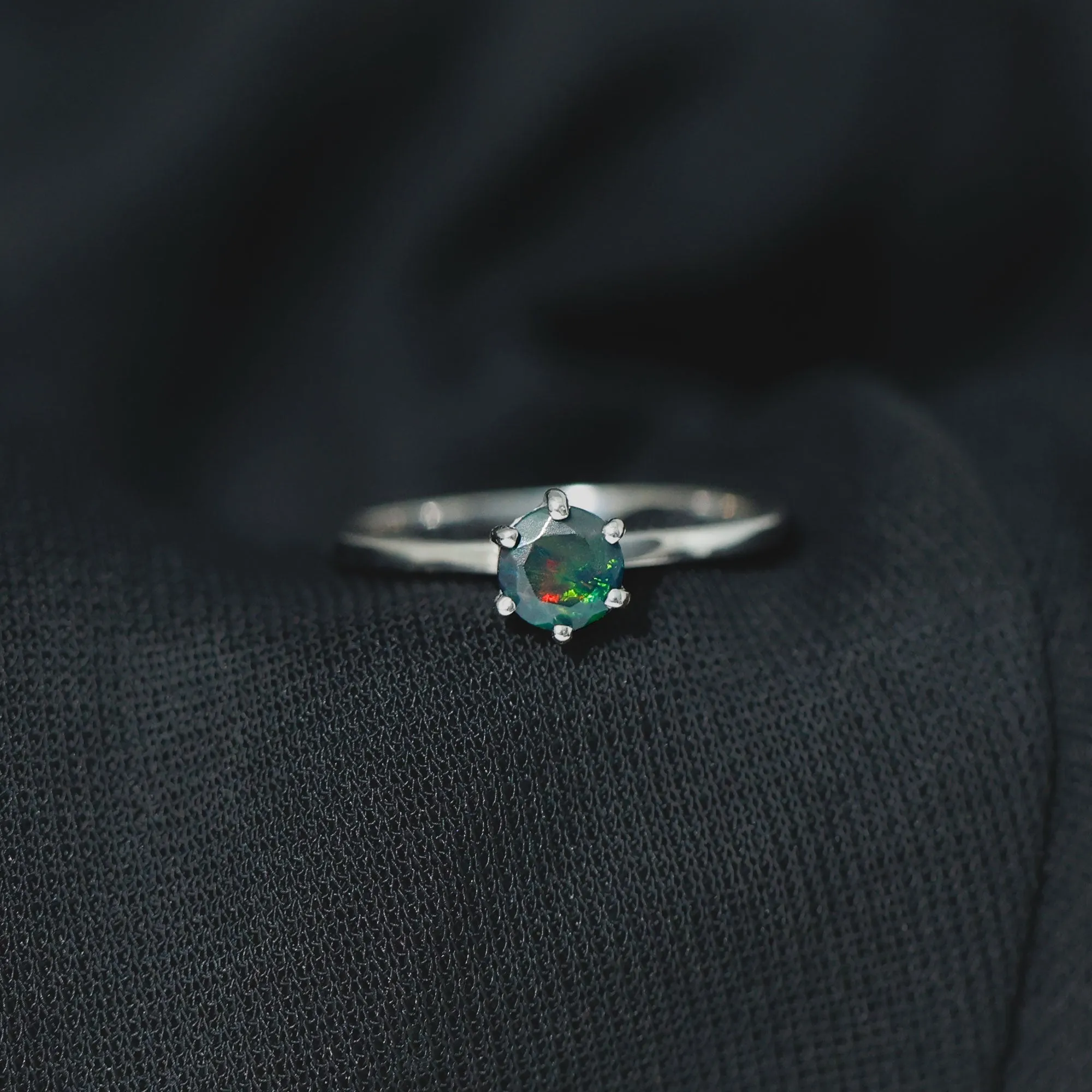 Minimal Black Opal Solitaire Promise Ring in Gold