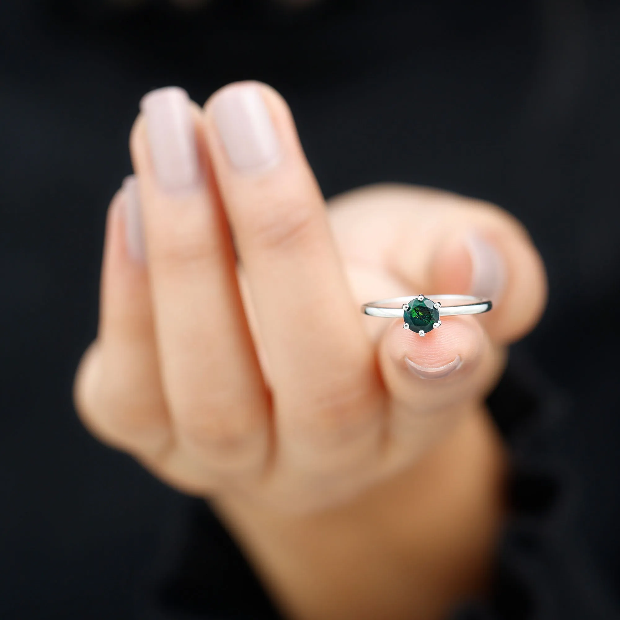 Minimal Black Opal Solitaire Promise Ring in Gold