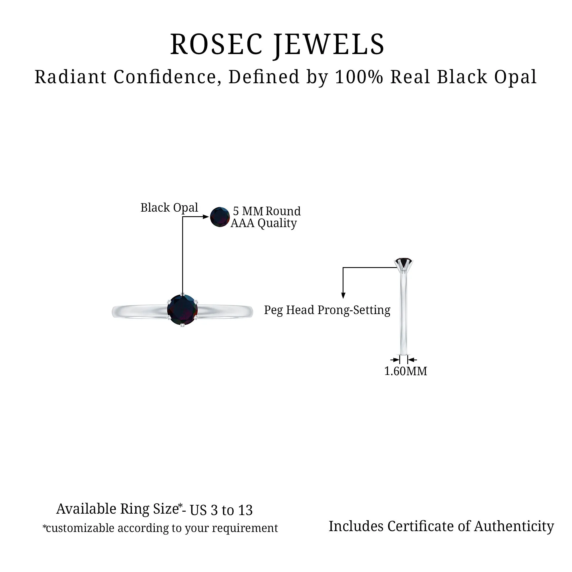 Minimal Black Opal Solitaire Promise Ring in Gold