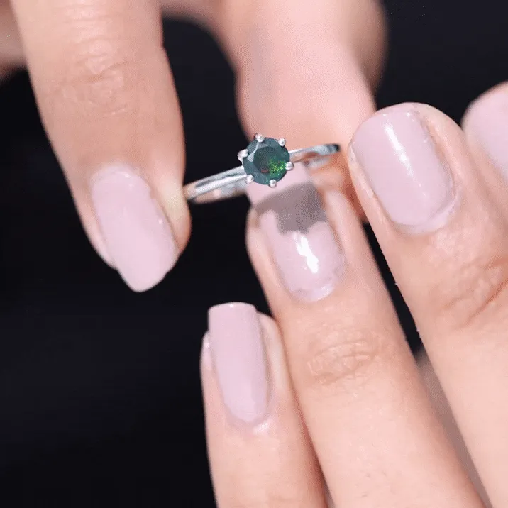 Minimal Black Opal Solitaire Promise Ring in Gold