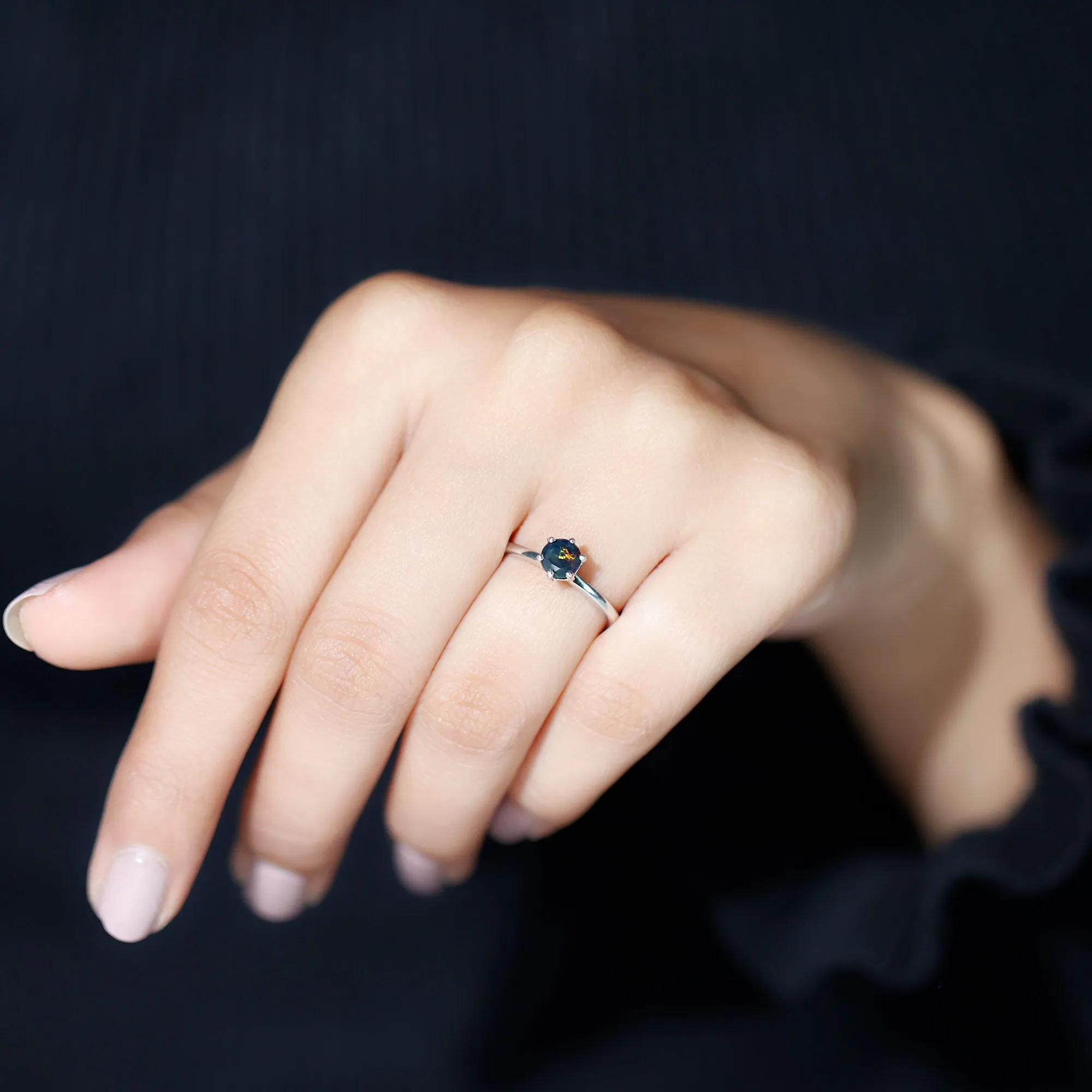Minimal Black Opal Solitaire Promise Ring in Gold