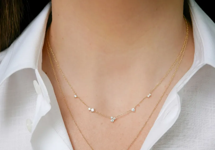 Multi Diamond Cluster Yellow Gold Necklace
