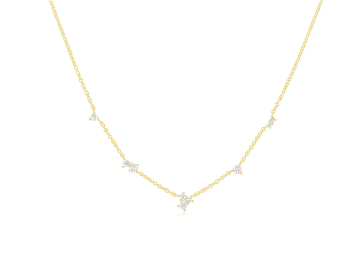 Multi Diamond Cluster Yellow Gold Necklace