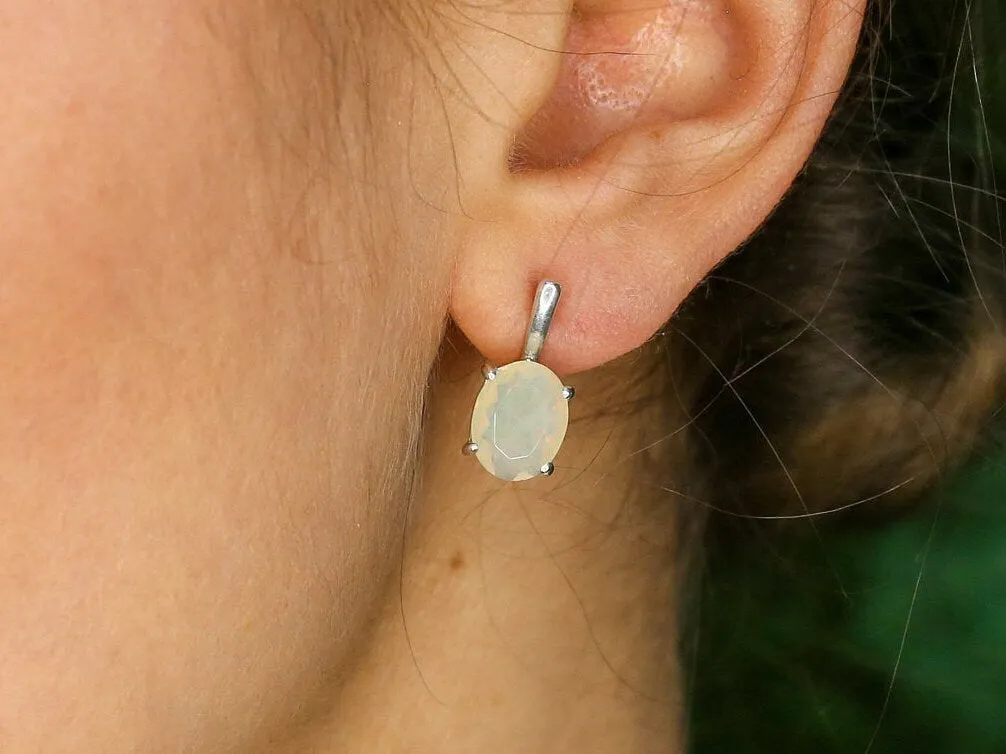 Natural Opal Earrings - Ethiopian Opal Studs, White Bridal Earrings