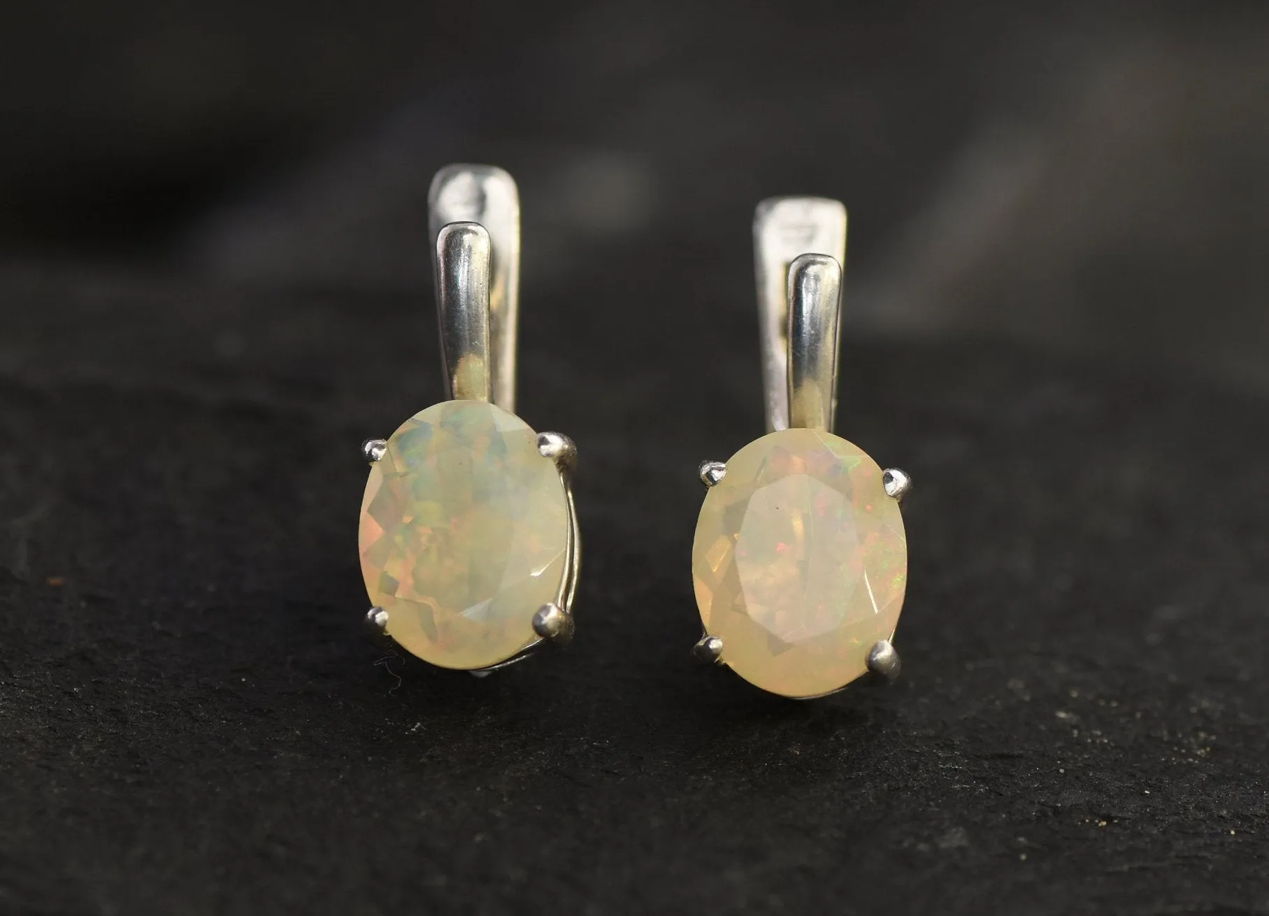 Natural Opal Earrings - Ethiopian Opal Studs, White Bridal Earrings