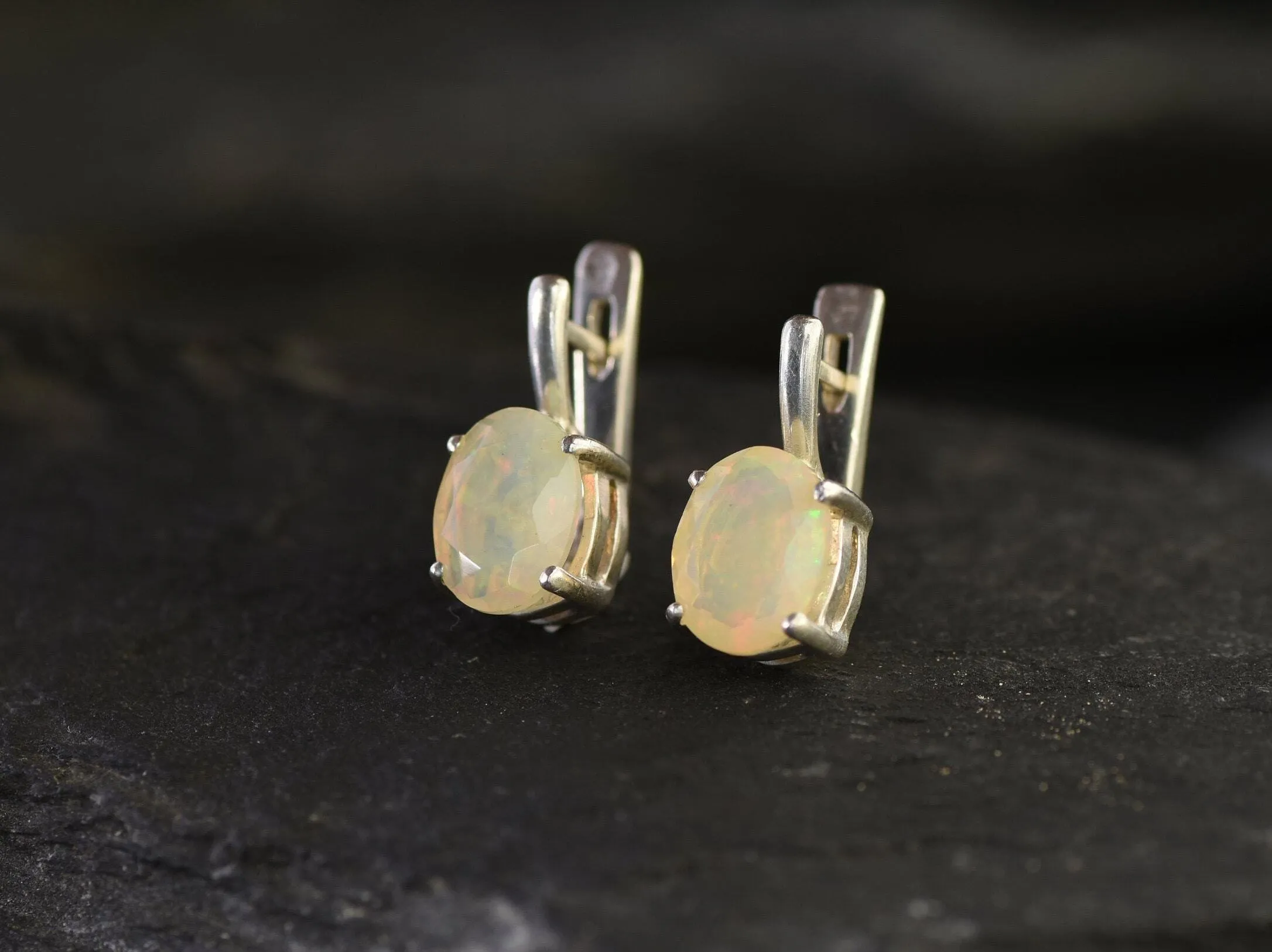 Natural Opal Earrings - Ethiopian Opal Studs, White Bridal Earrings