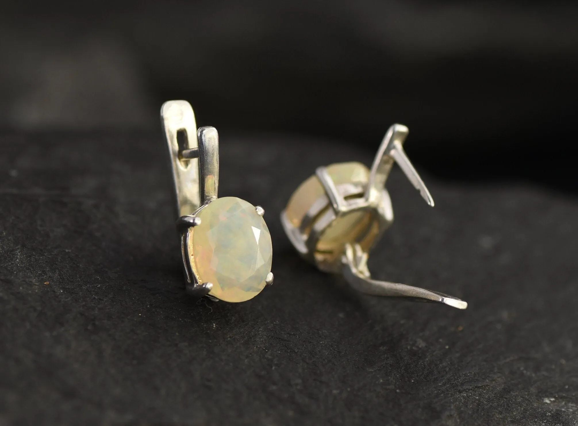 Natural Opal Earrings - Ethiopian Opal Studs, White Bridal Earrings