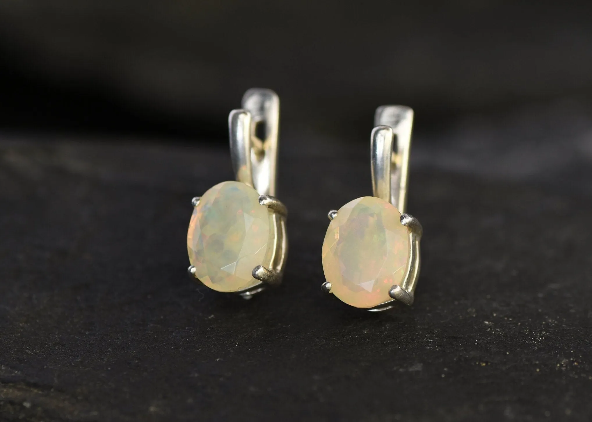 Natural Opal Earrings - Ethiopian Opal Studs, White Bridal Earrings