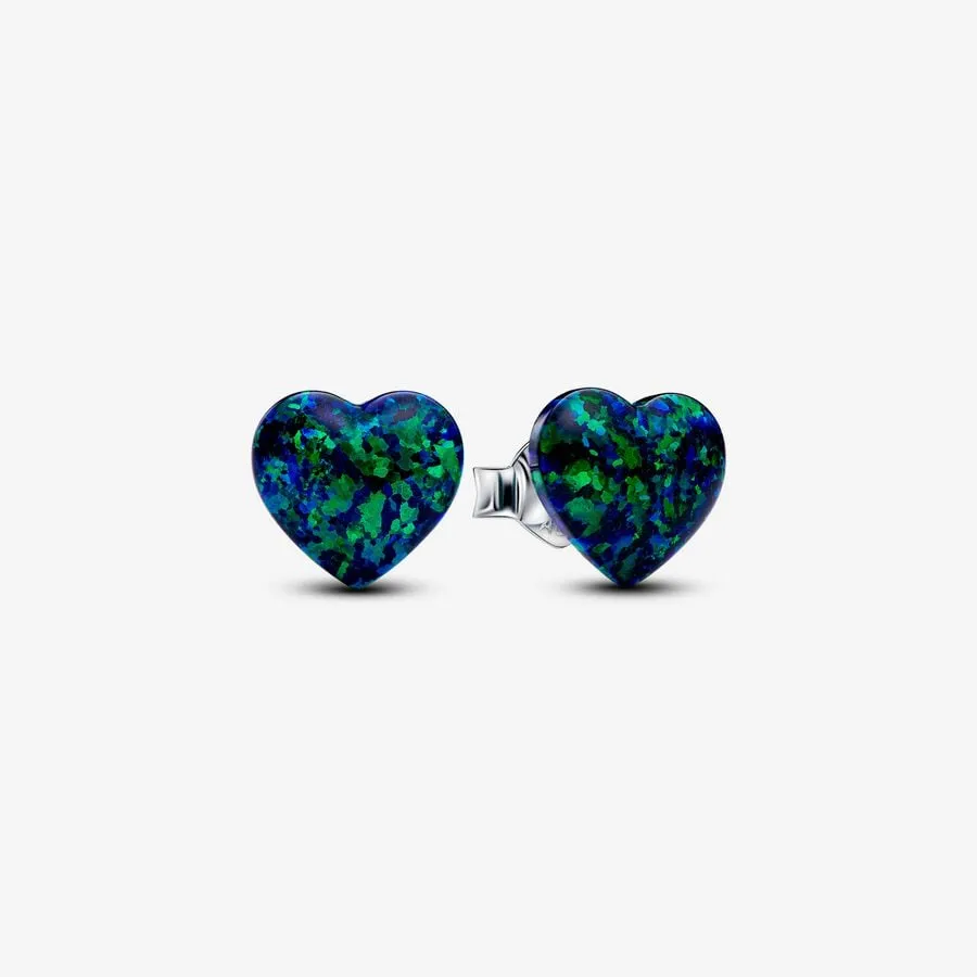 Pandora Opalescent Green Heart Stud Earrings