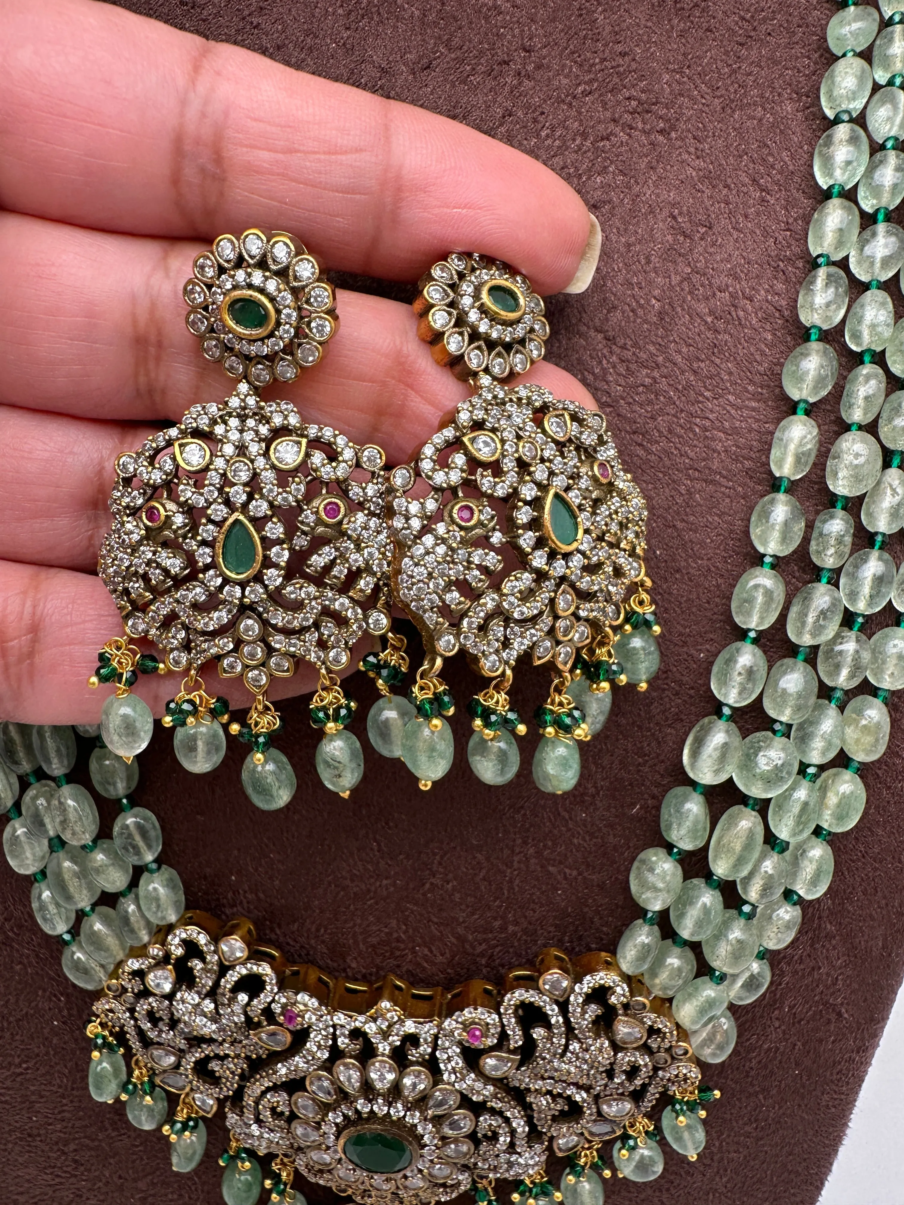 Polki Victorian Finish Real Emerald Beads Rani haar