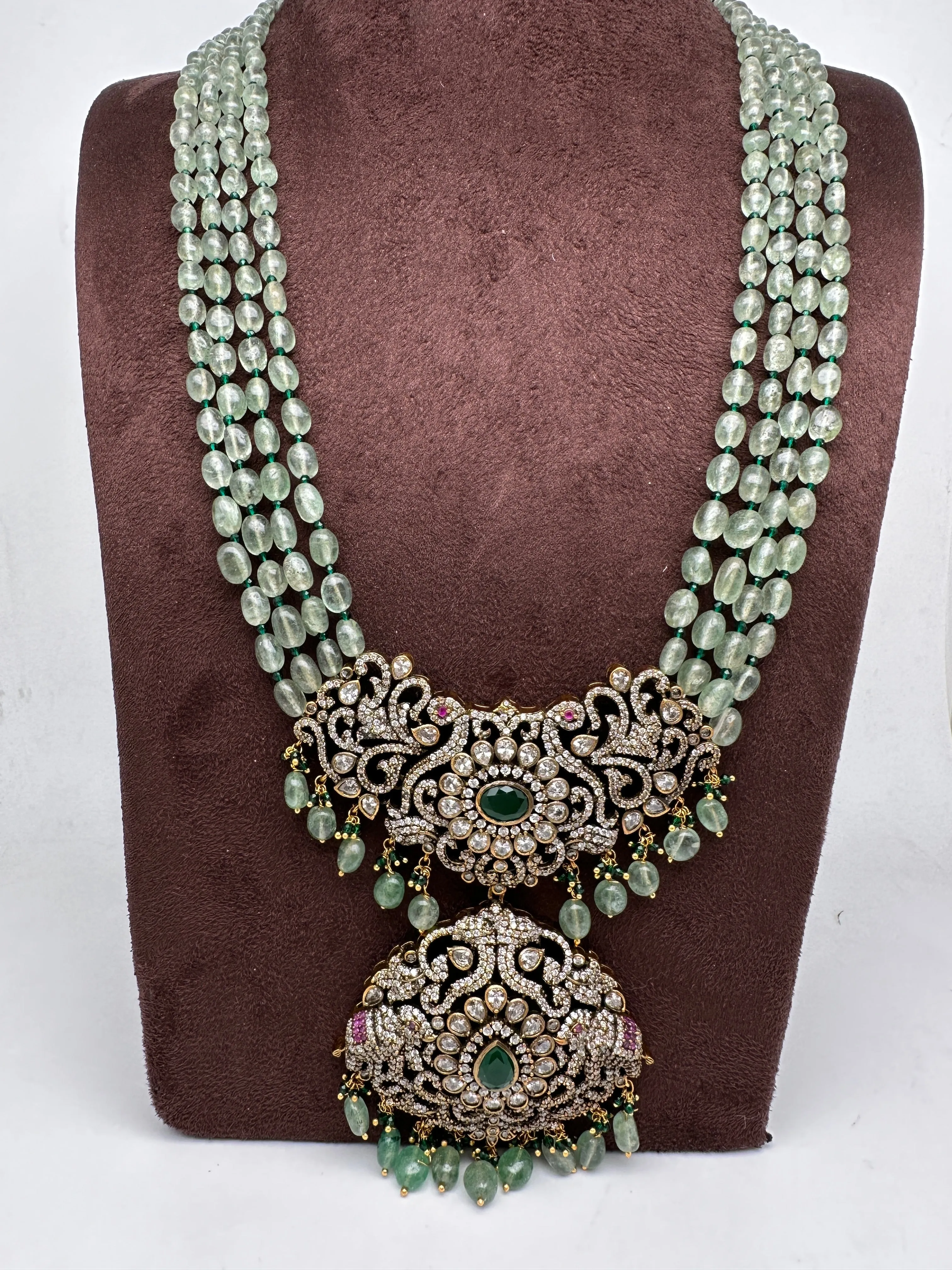 Polki Victorian Finish Real Emerald Beads Rani haar