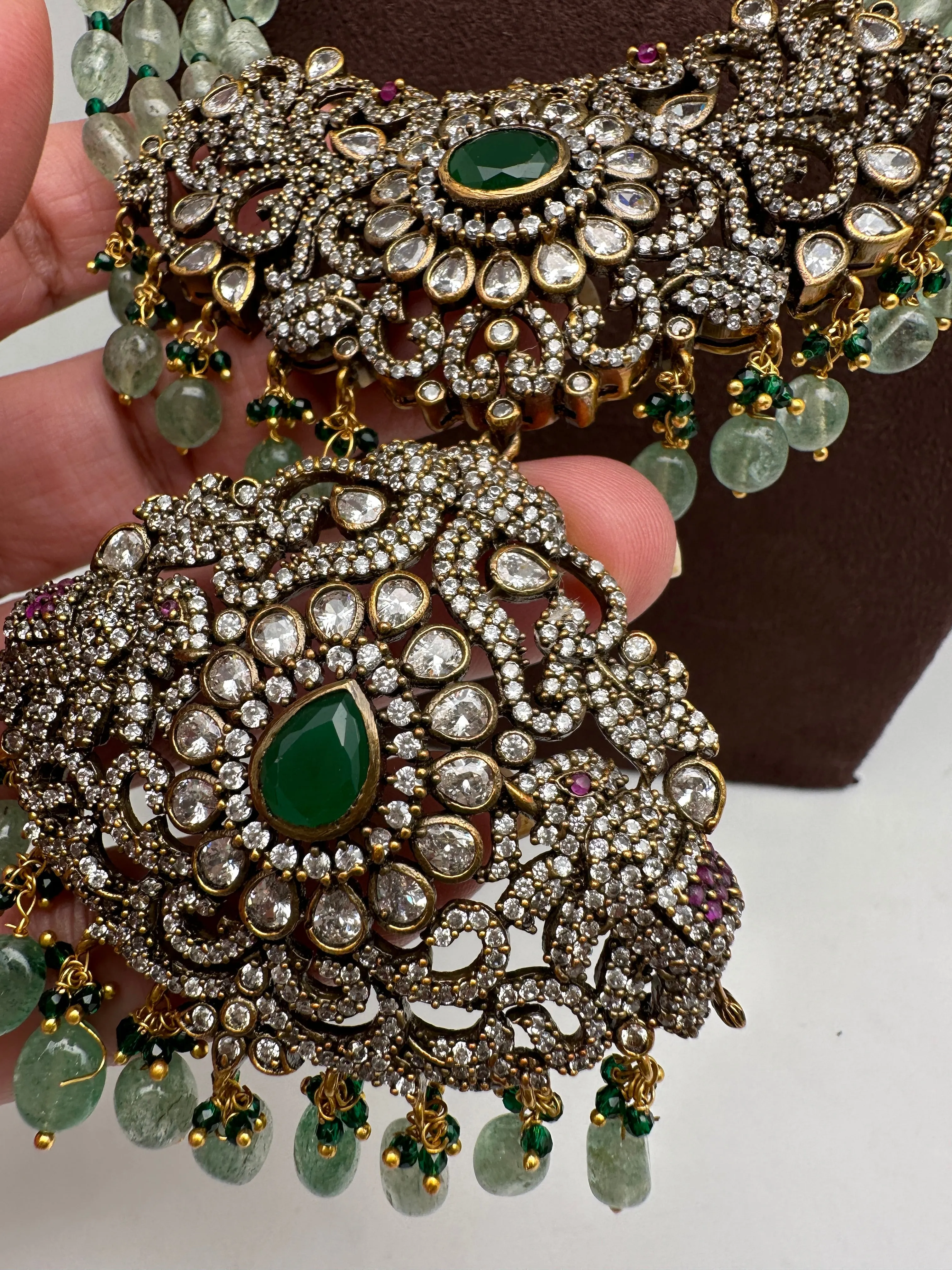 Polki Victorian Finish Real Emerald Beads Rani haar