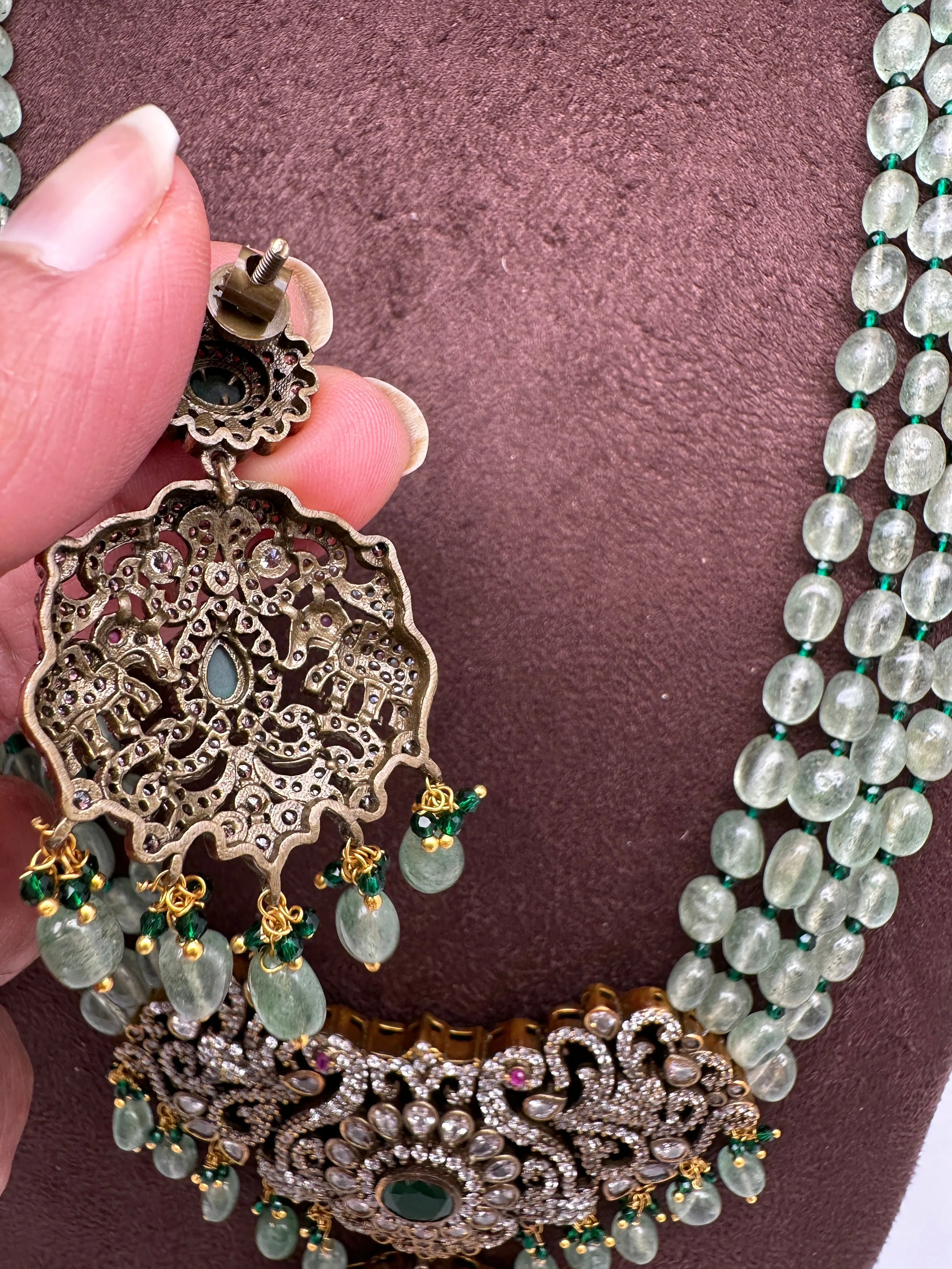 Polki Victorian Finish Real Emerald Beads Rani haar