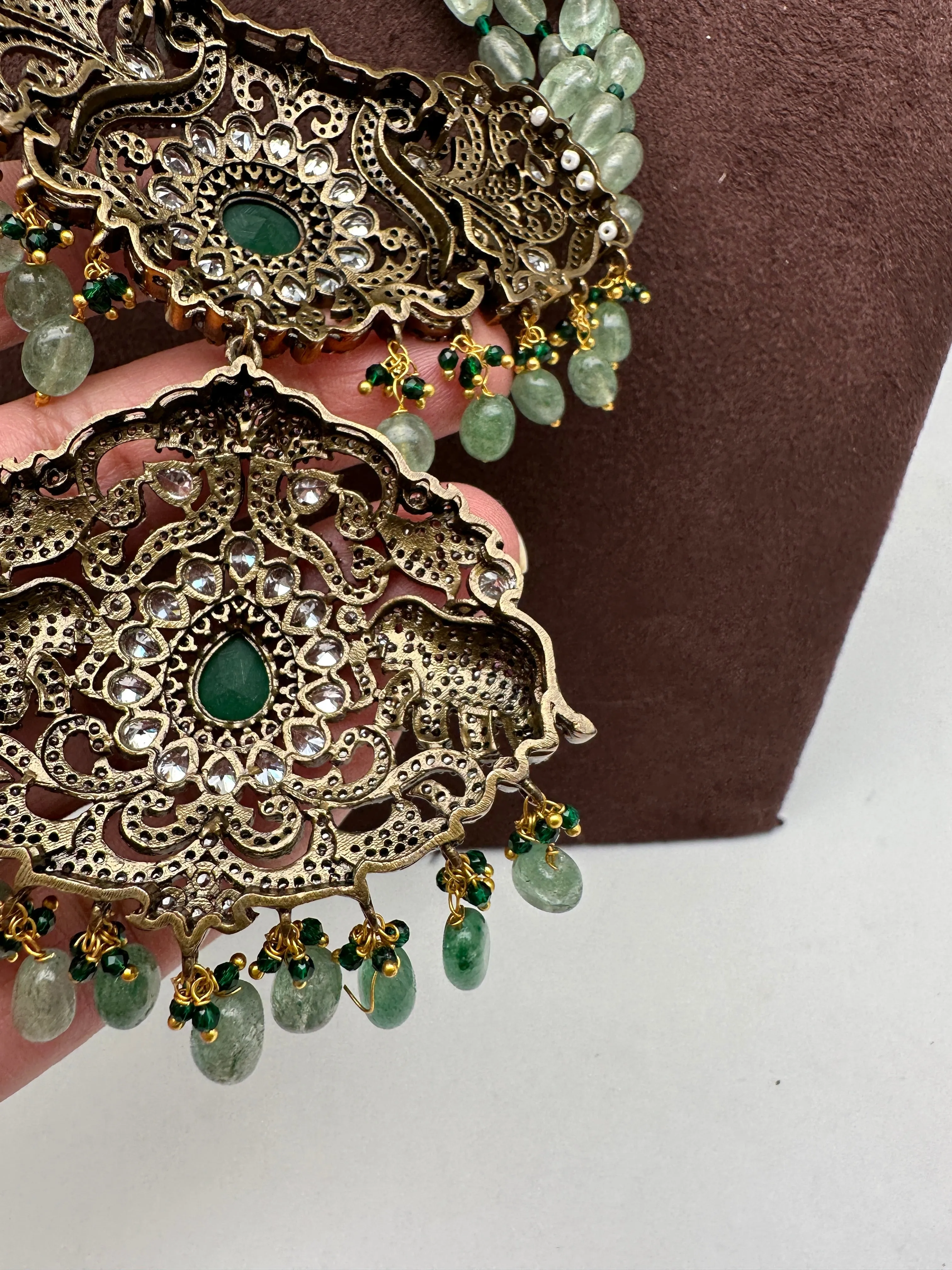 Polki Victorian Finish Real Emerald Beads Rani haar