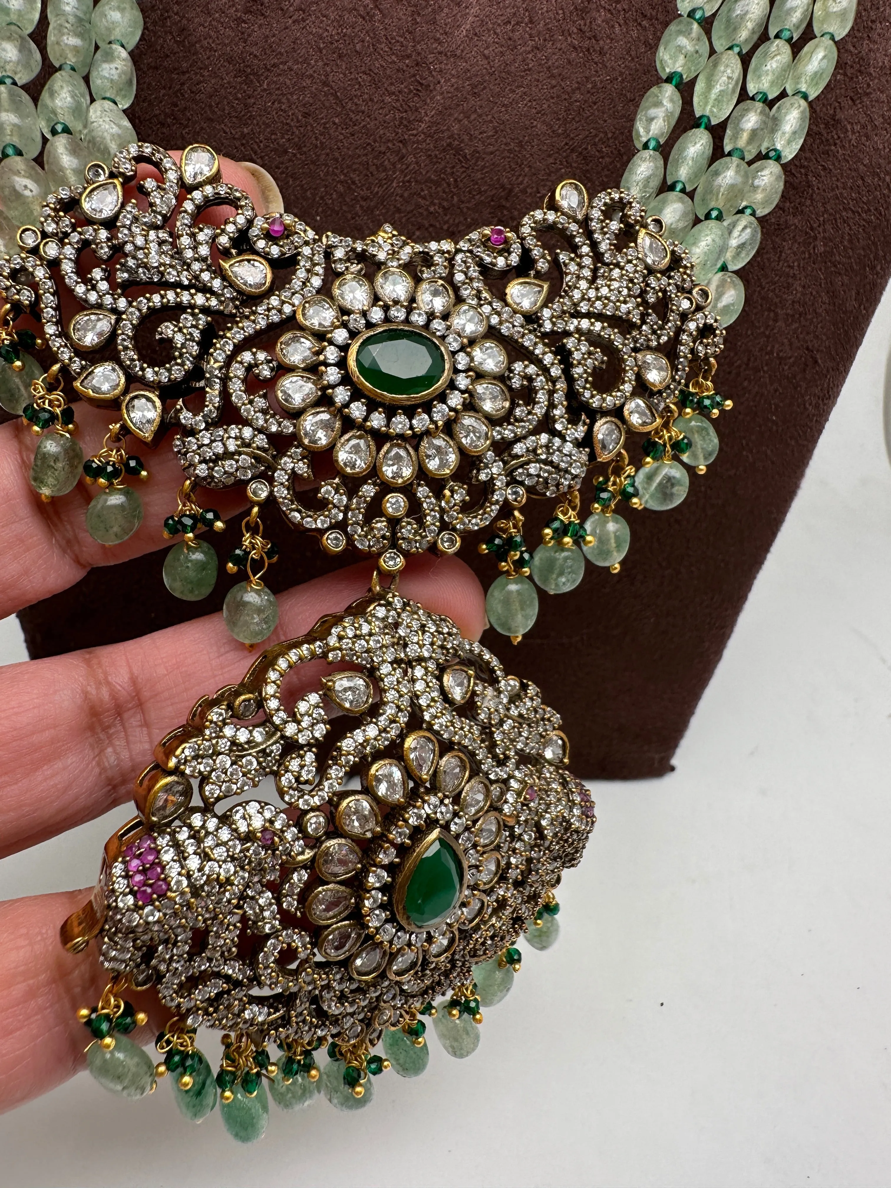 Polki Victorian Finish Real Emerald Beads Rani haar