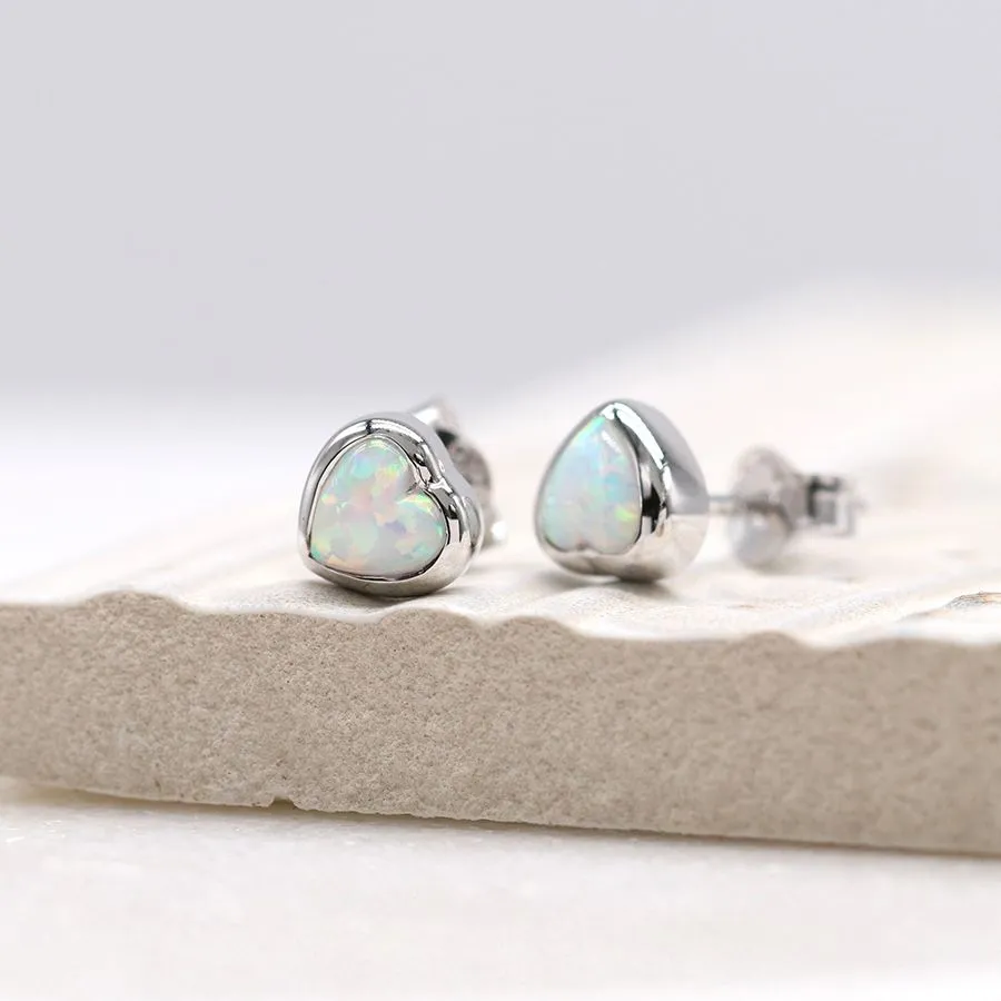 POM Sterling silver opal heart stud earrings