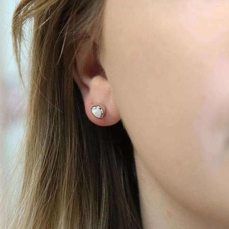 POM Sterling silver opal heart stud earrings