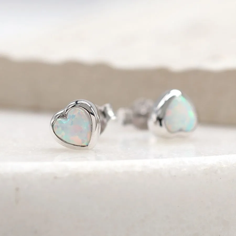 POM Sterling silver opal heart stud earrings