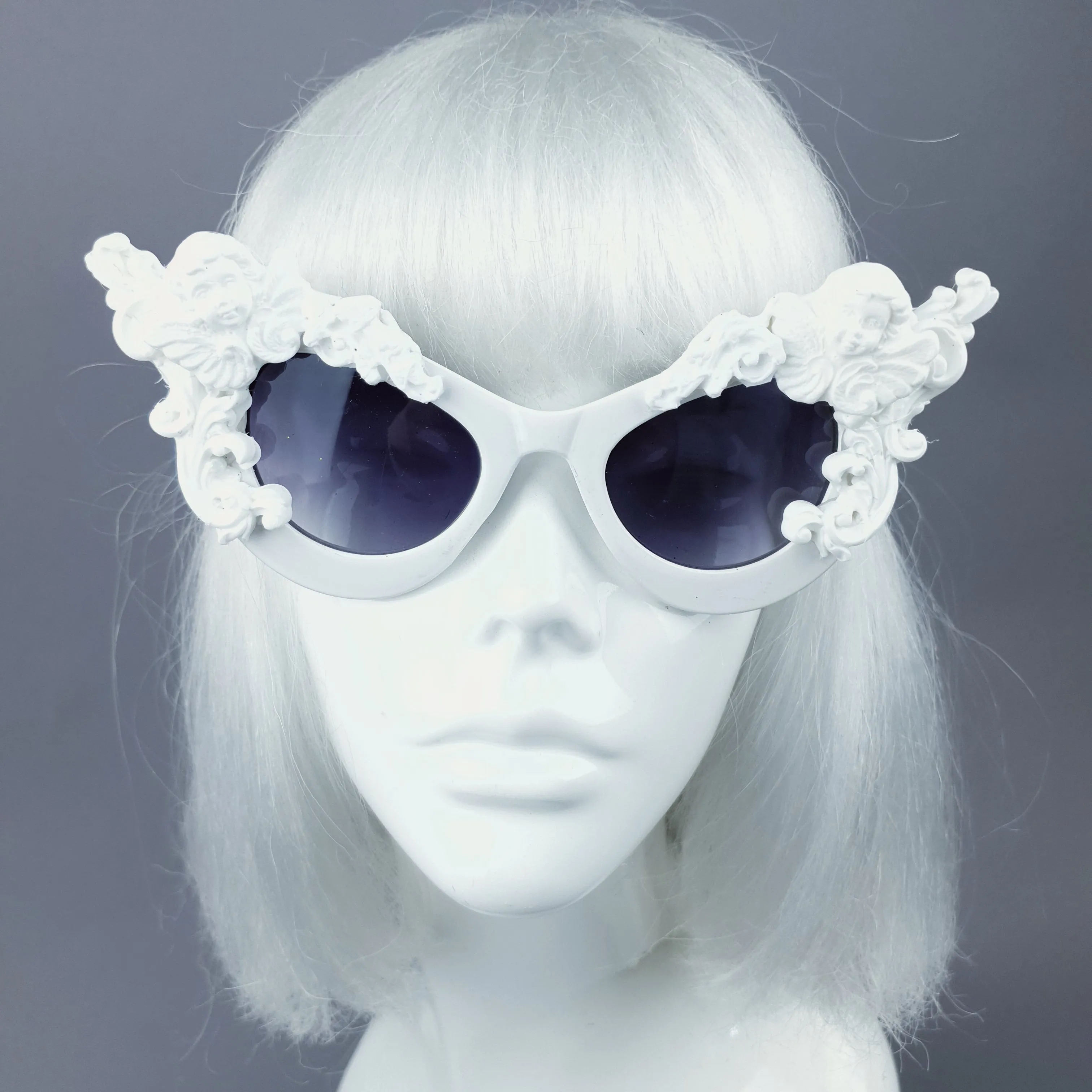 "Lestat" White Filigree Cherub Catseye Sunglasses