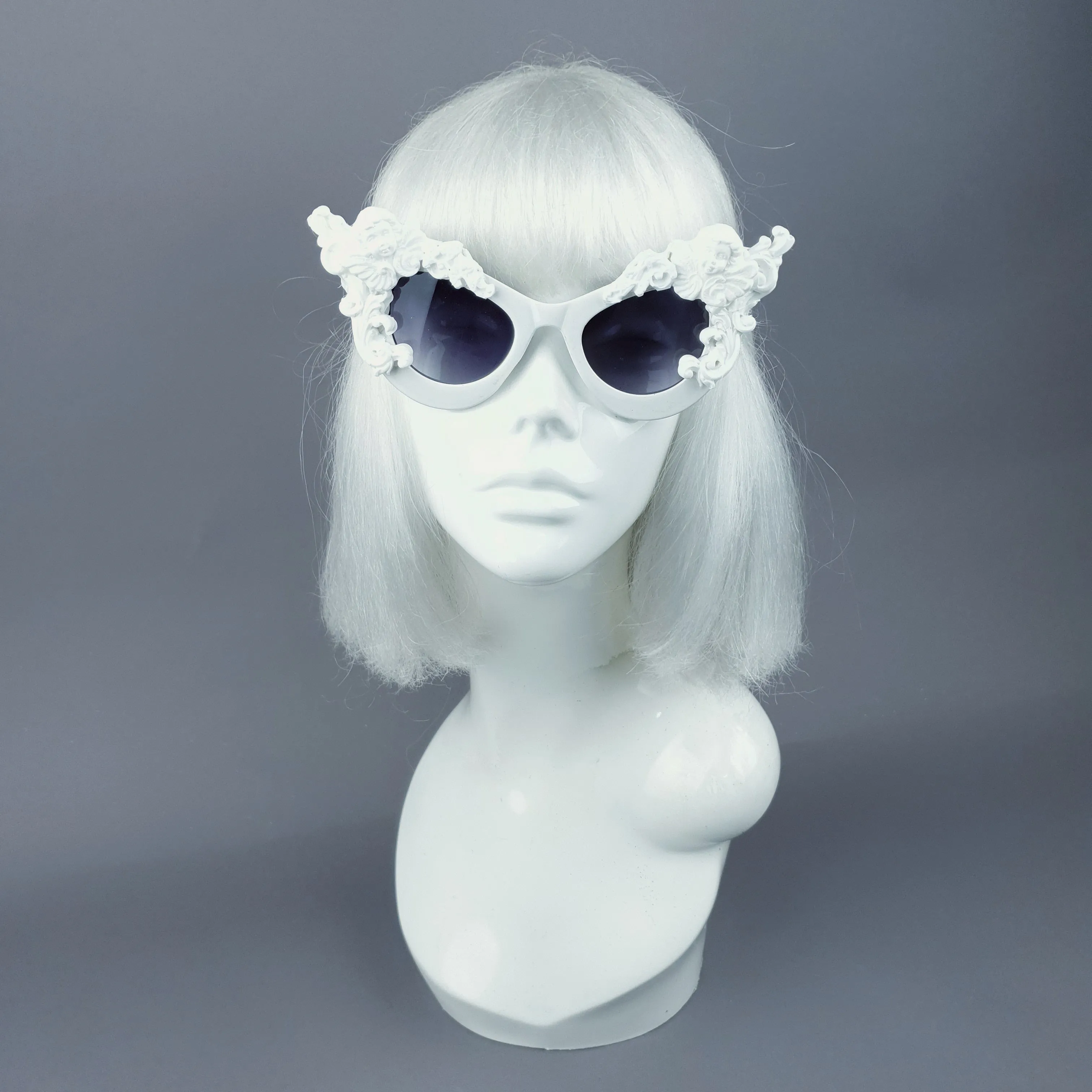 "Lestat" White Filigree Cherub Catseye Sunglasses