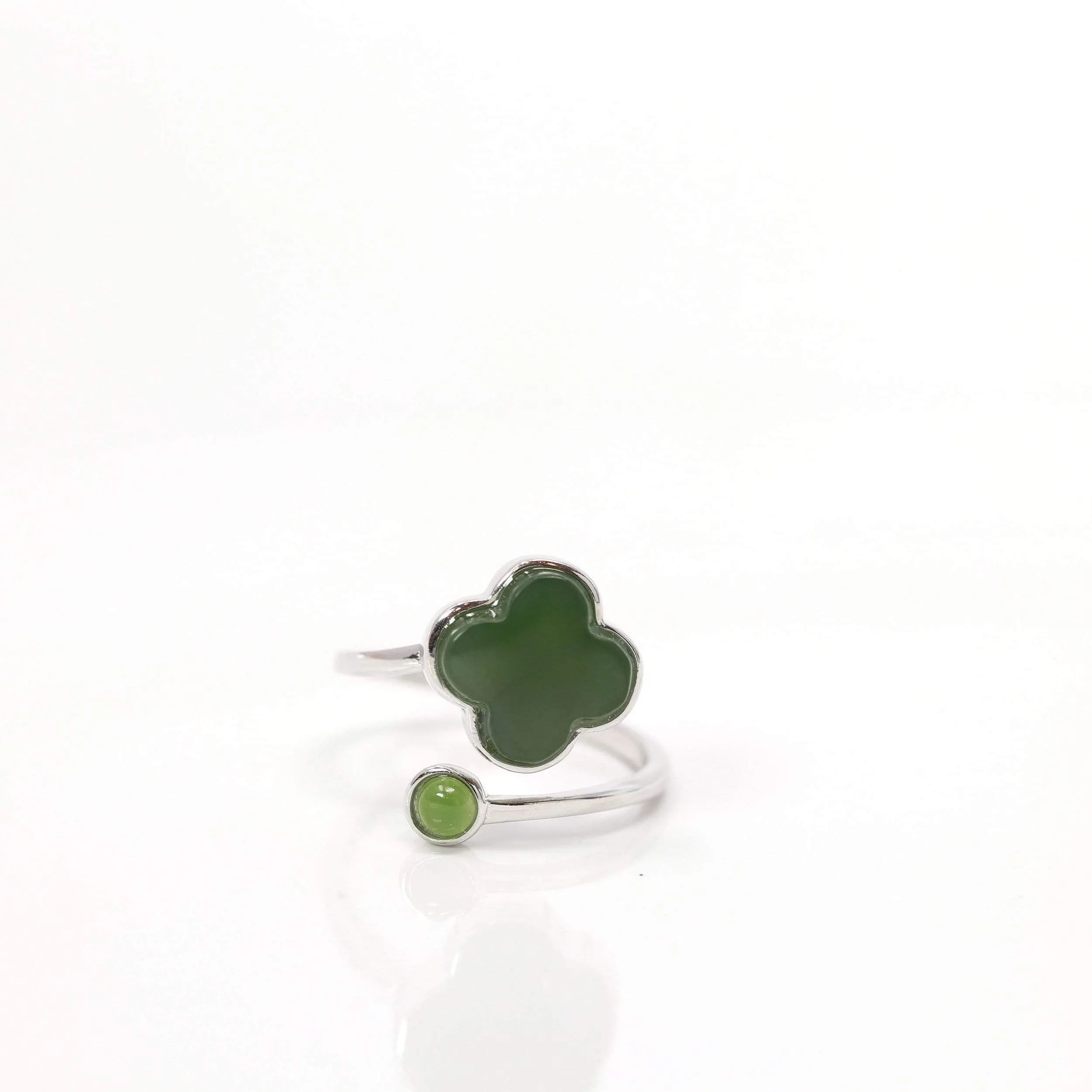RealJade® Sterling Silver Real Green Nephrite Jade Lucky Four Leaf Pendant Necklace