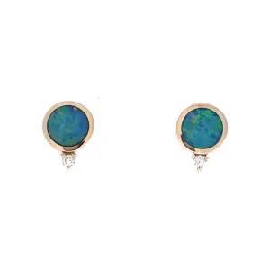 Round Australian Opal & Diamond Studs